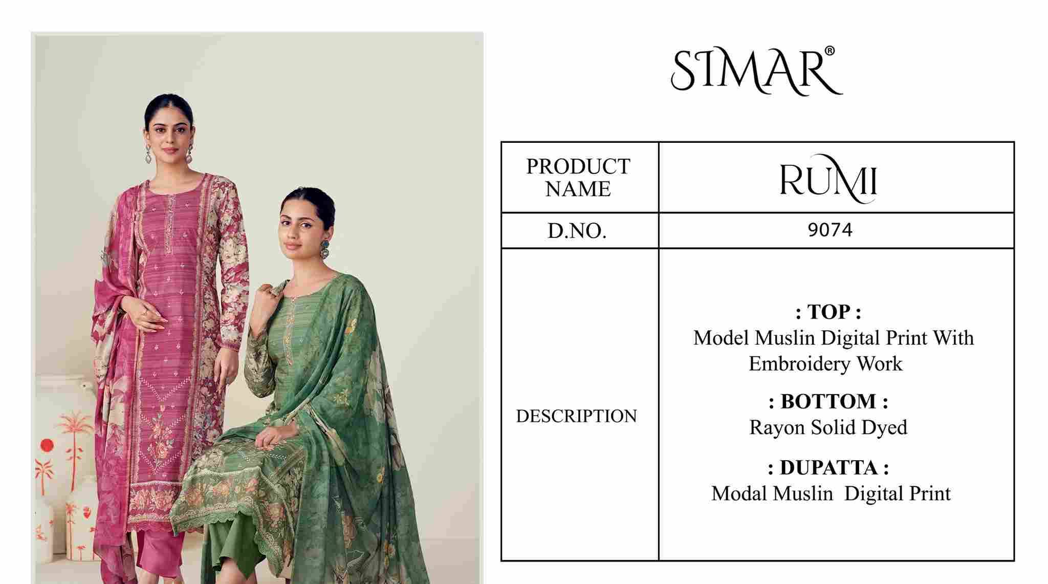 Rumi-9074 By Simar 9074-A To 9074-D Series Designer Festive Suits Beautiful Stylish Fancy Colorful Party Wear & Occasional Wear Modal Muslin Dresses At Wholesale Price