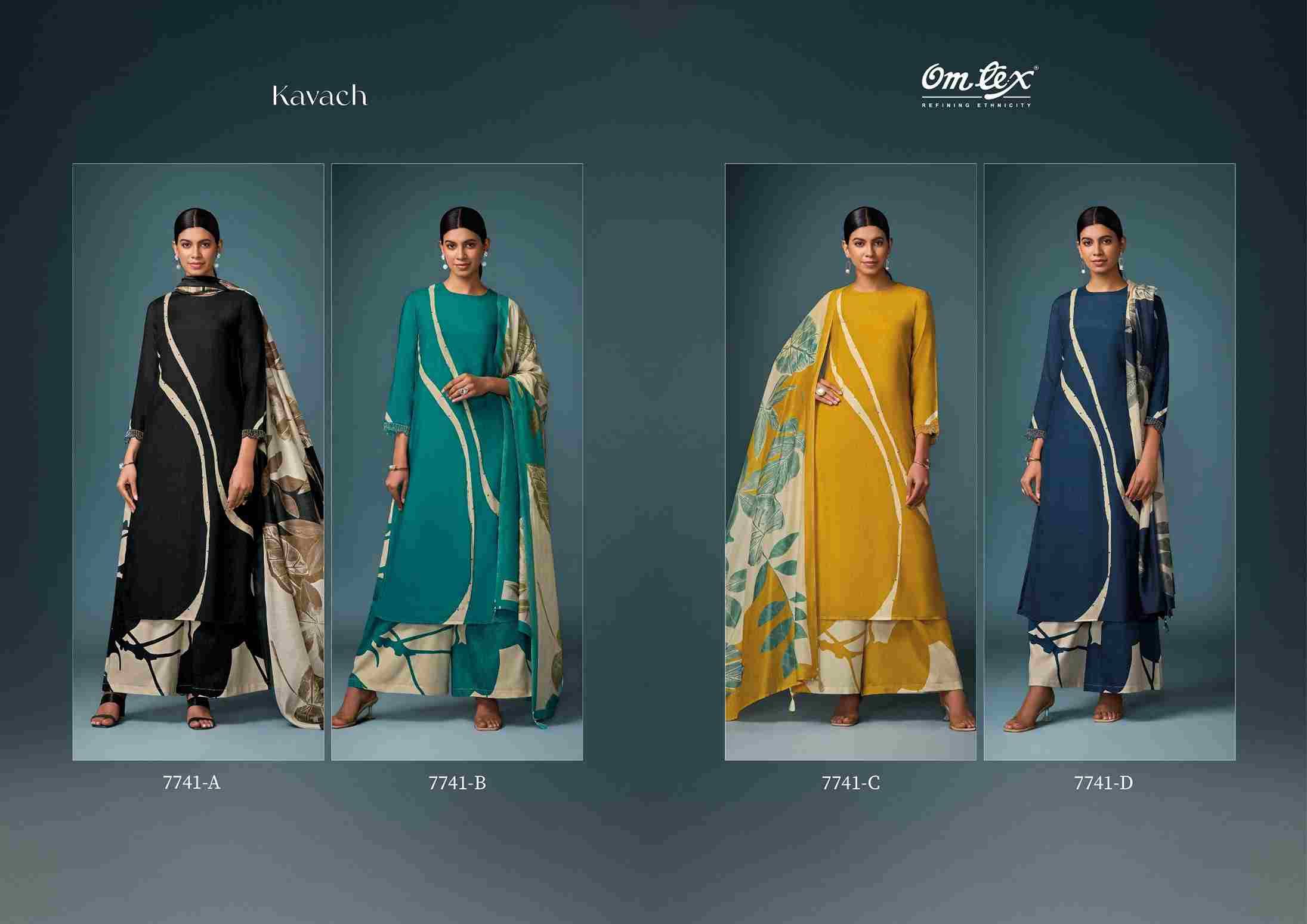 Kavach By Om Tex 7741-A To 7741-D Series Beautiful Suits Stylish Fancy Colorful Party Wear & Ethnic Wear Silk Dresses At Wholesale Price