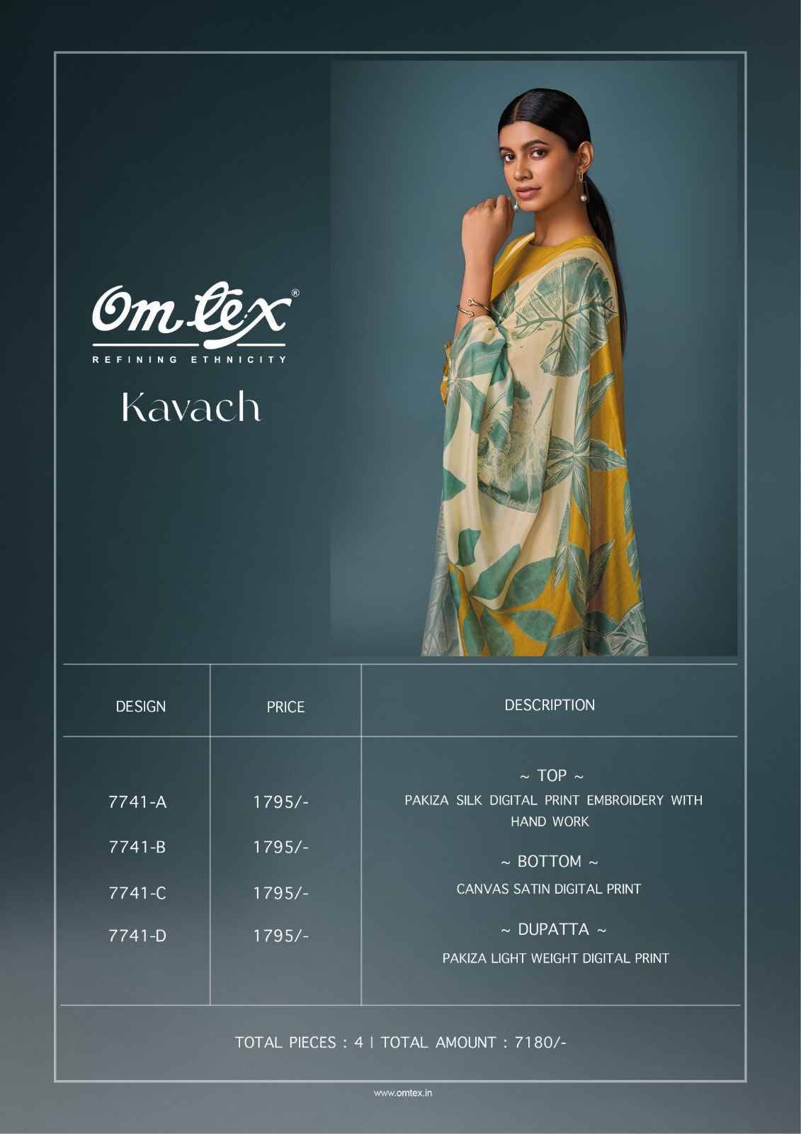 Kavach By Om Tex 7741-A To 7741-D Series Beautiful Suits Stylish Fancy Colorful Party Wear & Ethnic Wear Silk Dresses At Wholesale Price