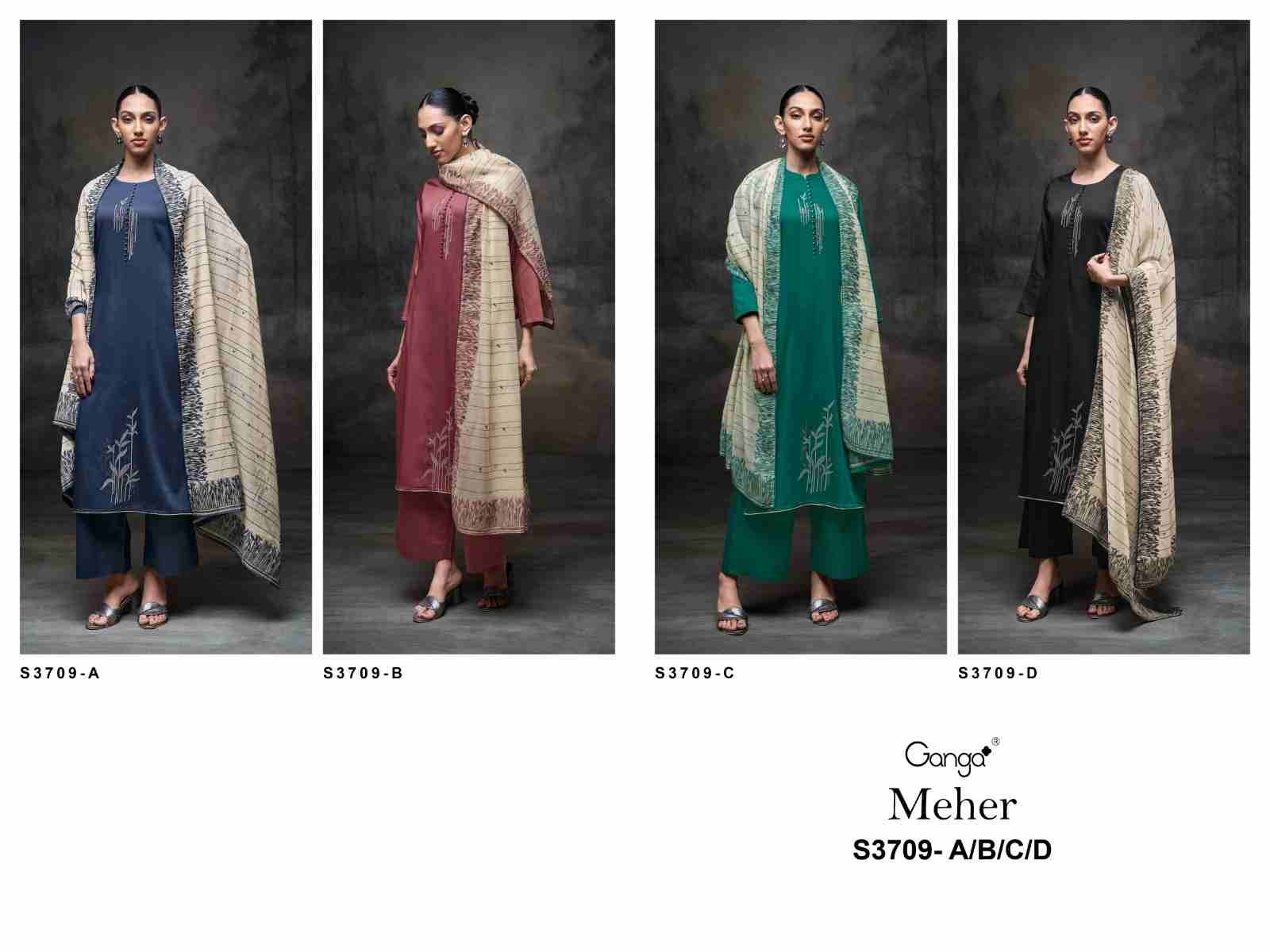 Meher-3709 By Ganga Fashion 3709-A To 3709-D Series Beautiful Festive Suits Colorful Stylish Fancy Casual Wear & Ethnic Wear Premium Cotton Satin Dresses At Wholesale Price
