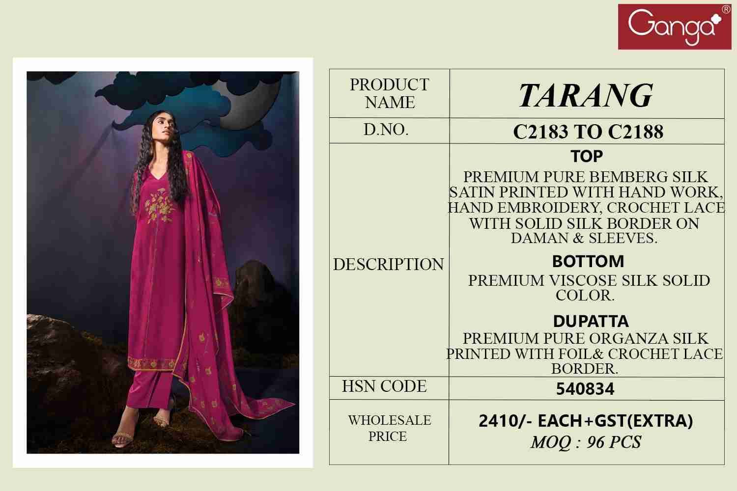 Tarang By Ganga Fashion 2183 To 2188 Series Beautiful Festive Suits Colorful Stylish Fancy Casual Wear & Ethnic Wear Pure Bemberg Silk Dresses At Wholesale Price