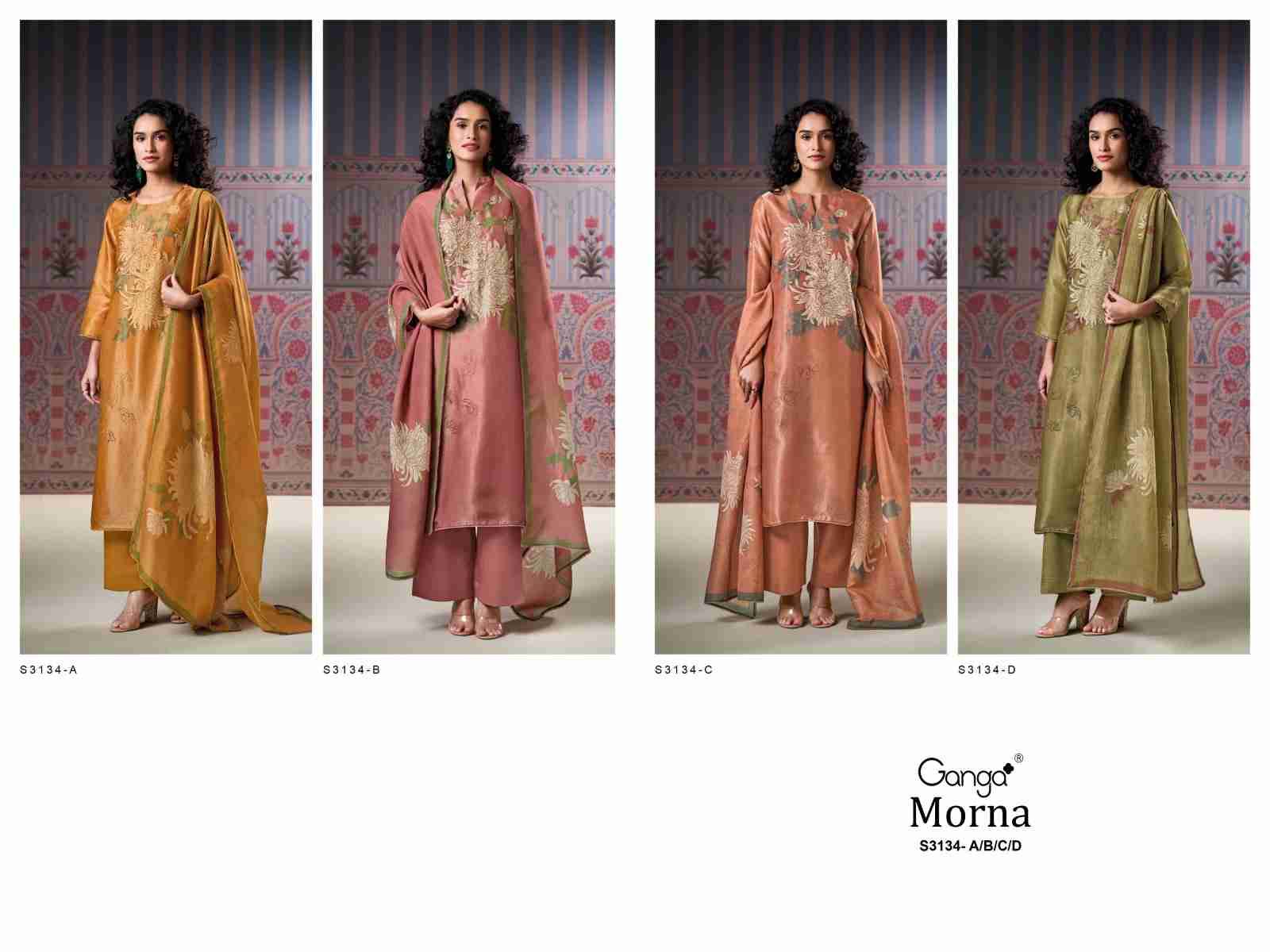 Morna-3134 By Ganga Fashion 3134-A To 3134-D Series Beautiful Festive Suits Colorful Stylish Fancy Casual Wear & Ethnic Wear Premium Bemberg Silk Dresses At Wholesale Price