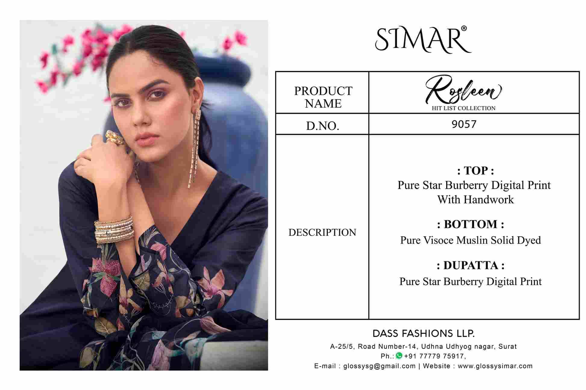 Rosleen-9057 By Simar 9057-A To 9057-D Series Designer Festive Suits Beautiful Stylish Fancy Colorful Party Wear & Occasional Wear Pure Burberry Dresses At Wholesale Price
