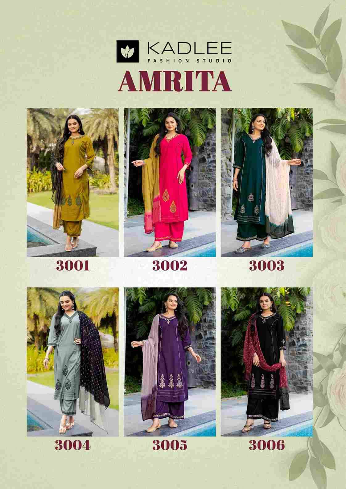 Amrita By Kadlee 3001 To 3006 Series Beautiful Festive Suits Colorful Stylish Fancy Casual Wear & Ethnic Wear Rayon Slub Dresses At Wholesale Price