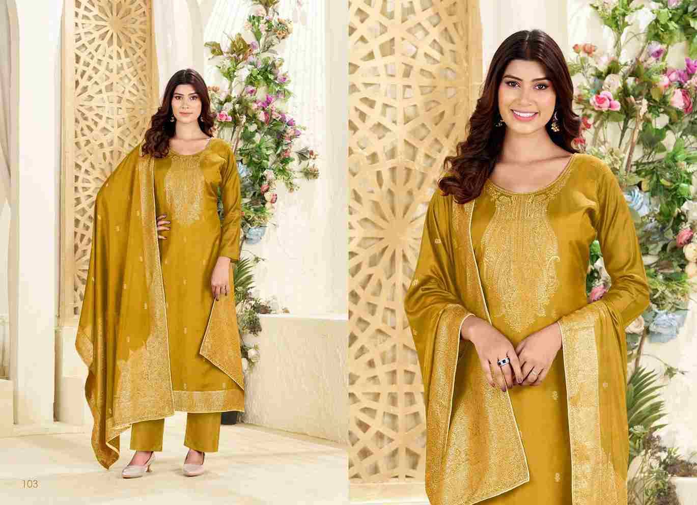 Samora By Tanishk Fashion 101 To 104 Series Beautiful Festive Suits Colorful Stylish Fancy Casual Wear & Ethnic Wear Muslin Jacquard Dresses At Wholesale Price