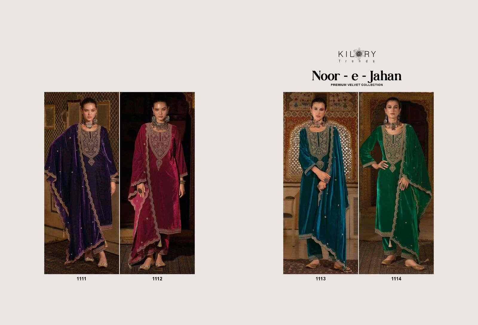 Noor-E-Jahan By Kilory 1111 To 1114 Series Beautiful Festive Suits Colorful Stylish Fancy Casual Wear & Ethnic Wear Premium Velvet Dresses At Wholesale Price
