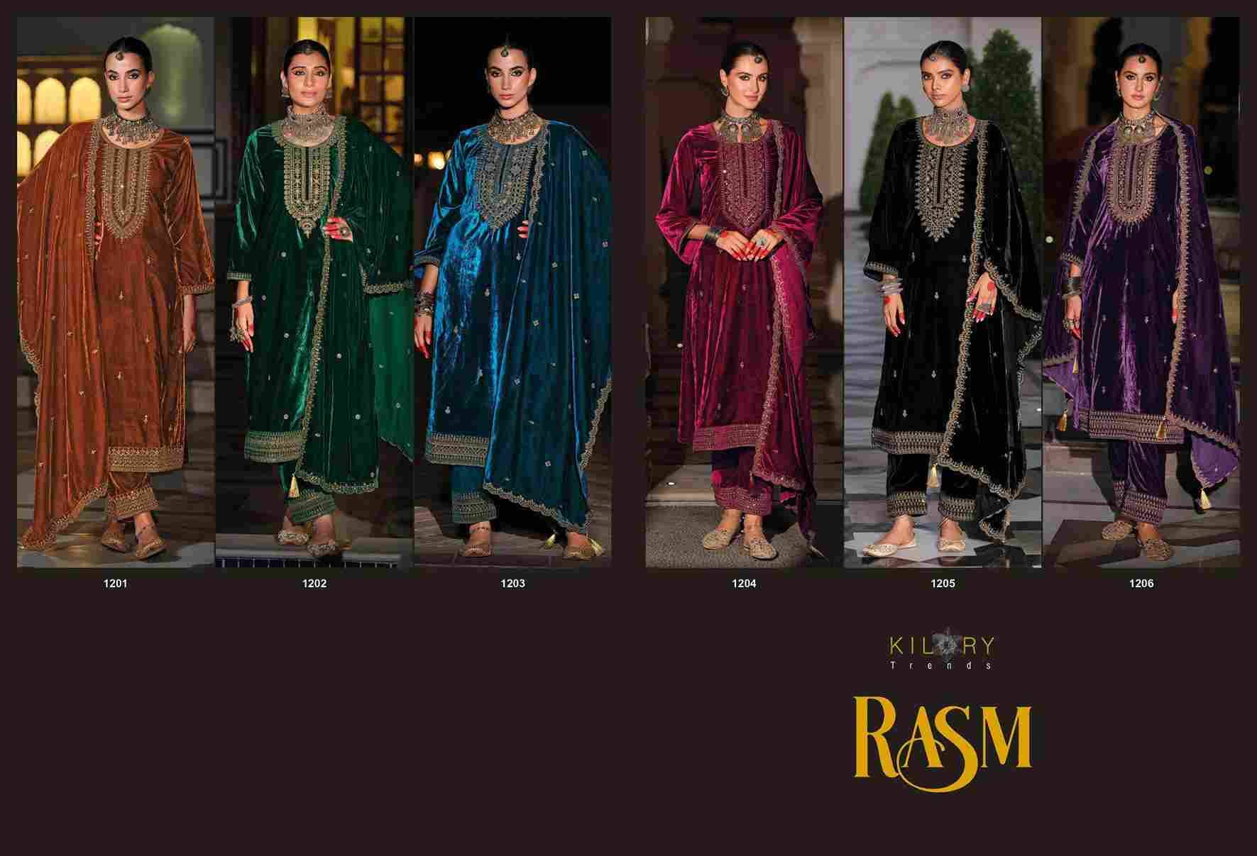 Rasm By Kilory 1201 To 1206 Series Beautiful Festive Suits Colorful Stylish Fancy Casual Wear & Ethnic Wear Premium Velvet Dresses At Wholesale Price