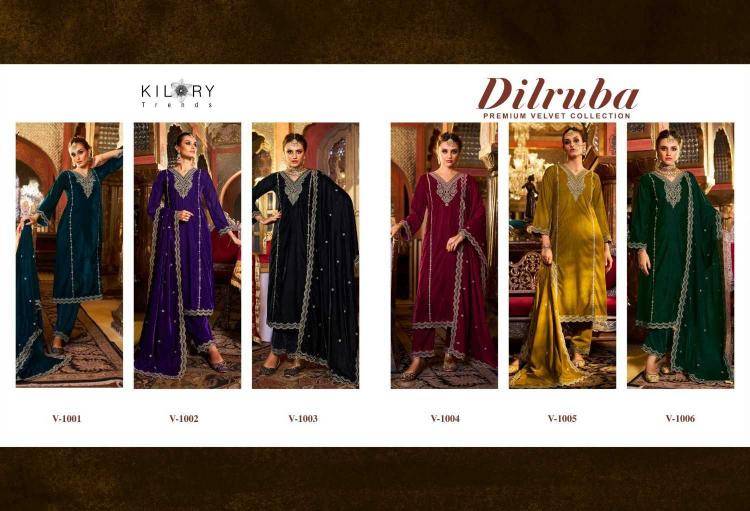 Dilruba By Kilory 1001 To 1006 Series Beautiful Festive Suits Colorful Stylish Fancy Casual Wear & Ethnic Wear Premium Velvet Dresses At Wholesale Price