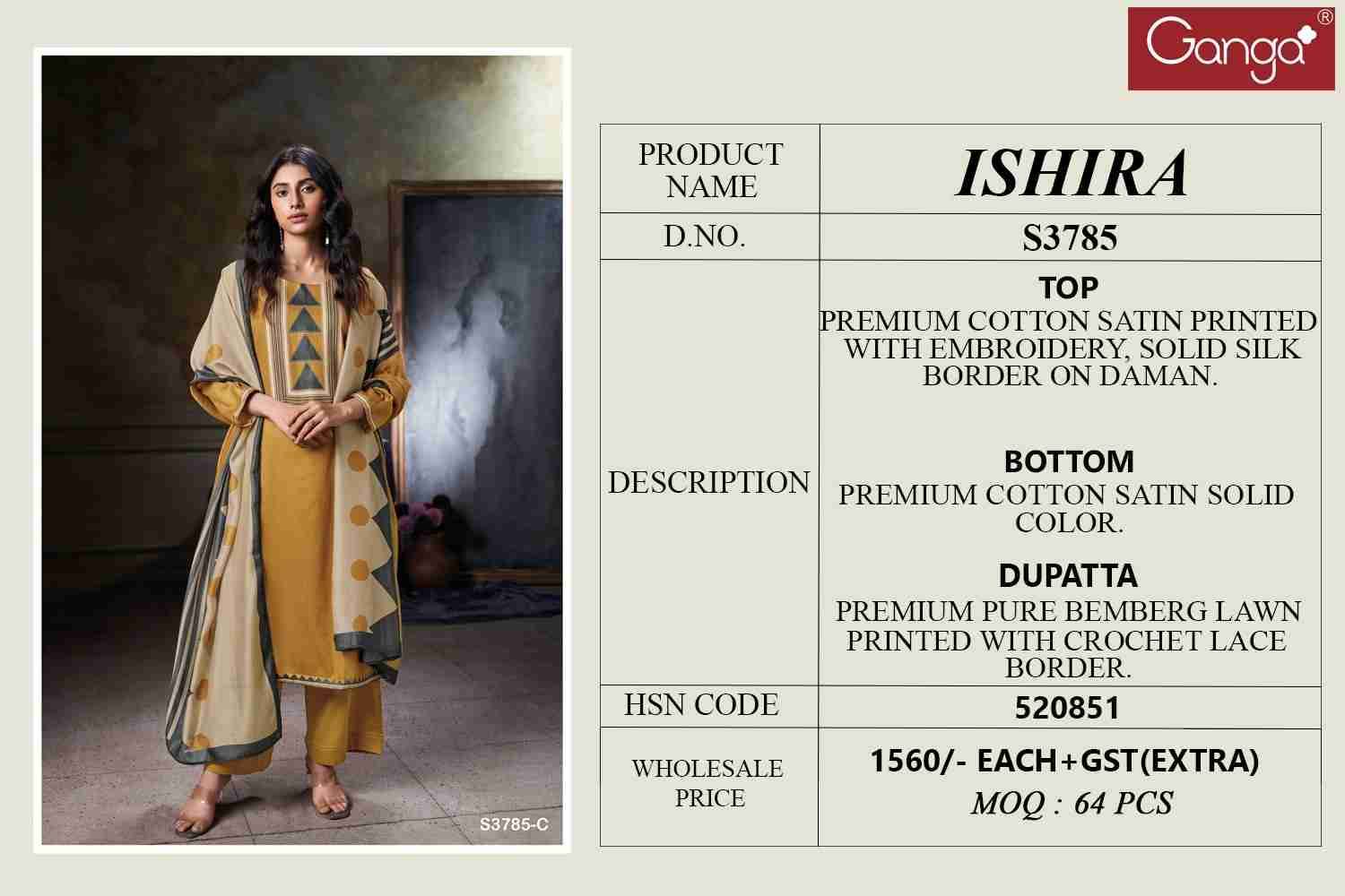 Ishira-3785 By Ganga Fashion 3785-A To 3785-D Series Beautiful Festive Suits Colorful Stylish Fancy Casual Wear & Ethnic Wear Premium Cotton Satin Dresses At Wholesale Price