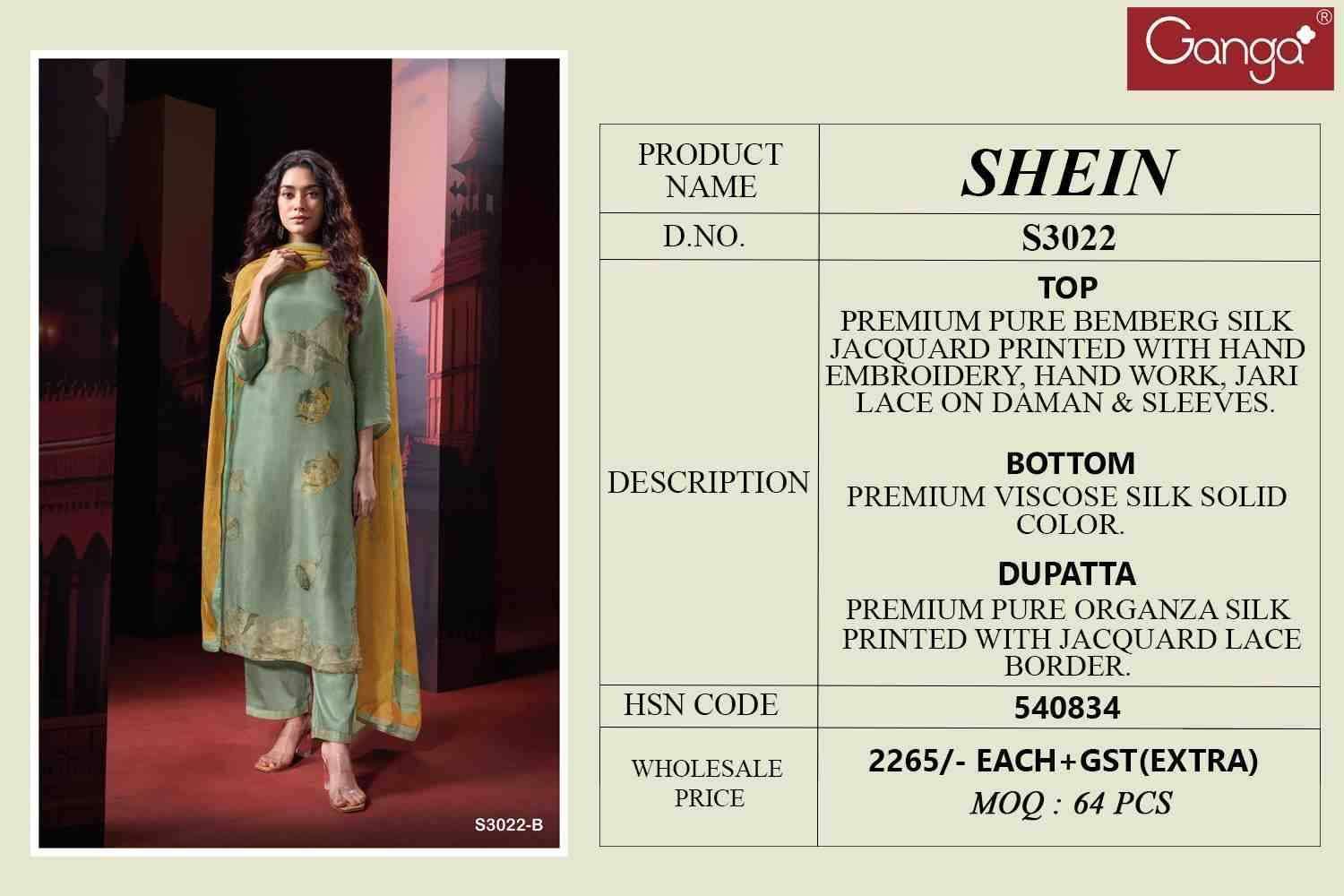 Shein-3022 By Ganga Fashion 3022-A To 3022-C Series Beautiful Festive Suits Colorful Stylish Fancy Casual Wear & Ethnic Wear Premium Bemberg Silk Jacquard Dresses At Wholesale Price