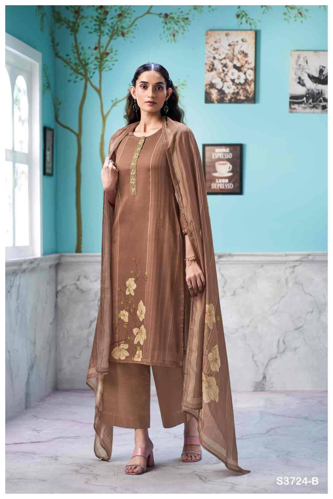 Saffira-3724 By Ganga Fashion 3724-A To 3724-D Series Beautiful Festive Suits Colorful Stylish Fancy Casual Wear & Ethnic Wear Premium Cotton Satin Dresses At Wholesale Price