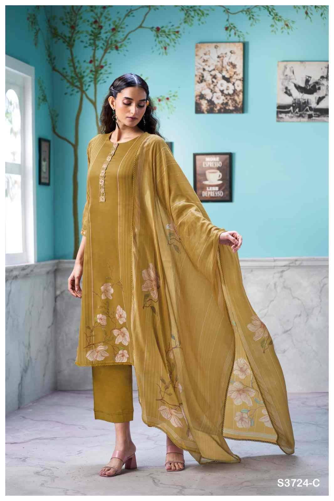 Saffira-3724 By Ganga Fashion 3724-A To 3724-D Series Beautiful Festive Suits Colorful Stylish Fancy Casual Wear & Ethnic Wear Premium Cotton Satin Dresses At Wholesale Price