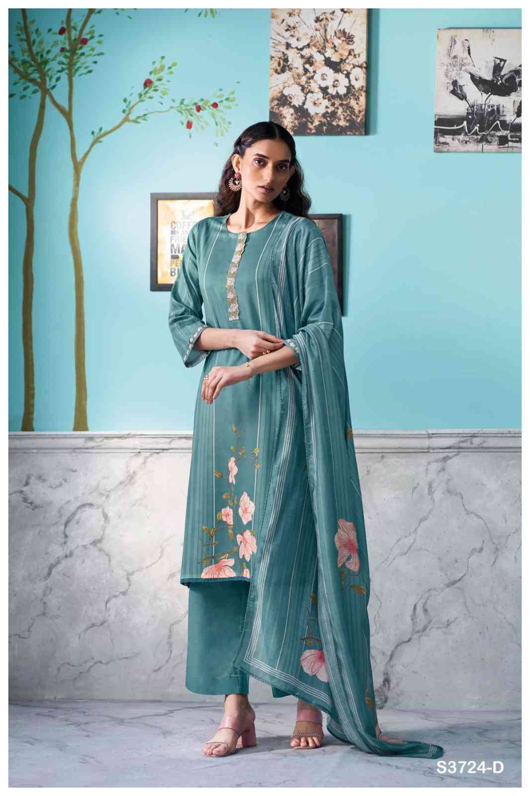 Saffira-3724 By Ganga Fashion 3724-A To 3724-D Series Beautiful Festive Suits Colorful Stylish Fancy Casual Wear & Ethnic Wear Premium Cotton Satin Dresses At Wholesale Price