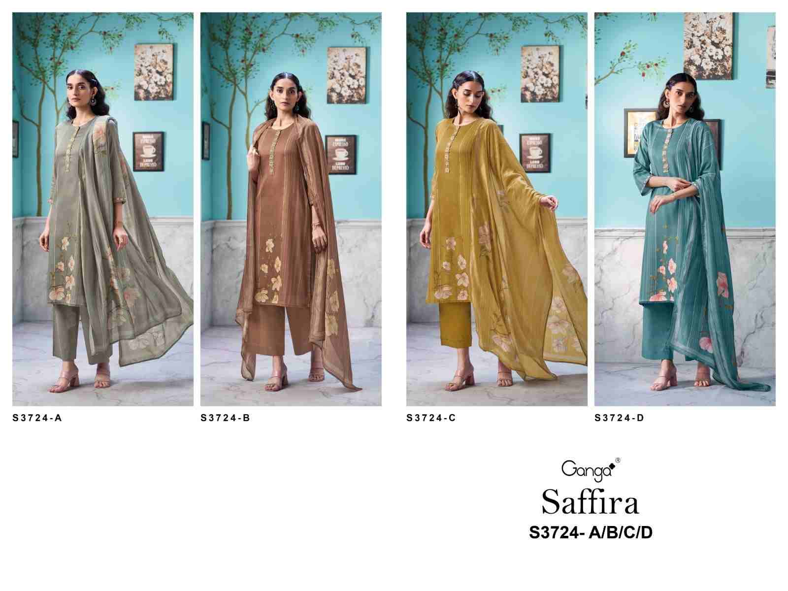 Saffira-3724 By Ganga Fashion 3724-A To 3724-D Series Beautiful Festive Suits Colorful Stylish Fancy Casual Wear & Ethnic Wear Premium Cotton Satin Dresses At Wholesale Price