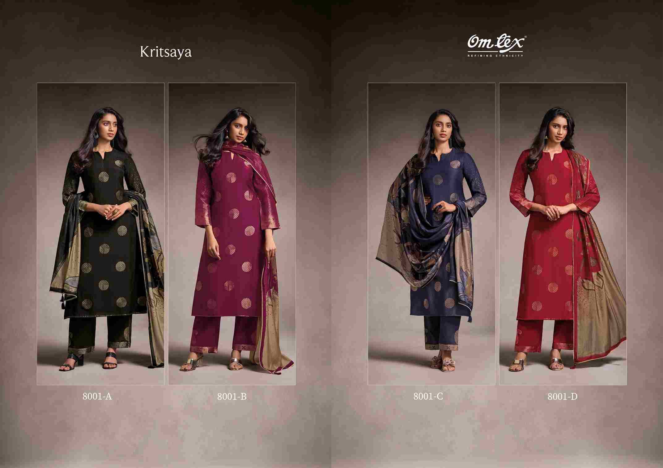 Kritsaya By Om Tex 8001-A To 8001-D Series Beautiful Suits Stylish Fancy Colorful Party Wear & Ethnic Wear Muslin Jacquard Dresses At Wholesale Price