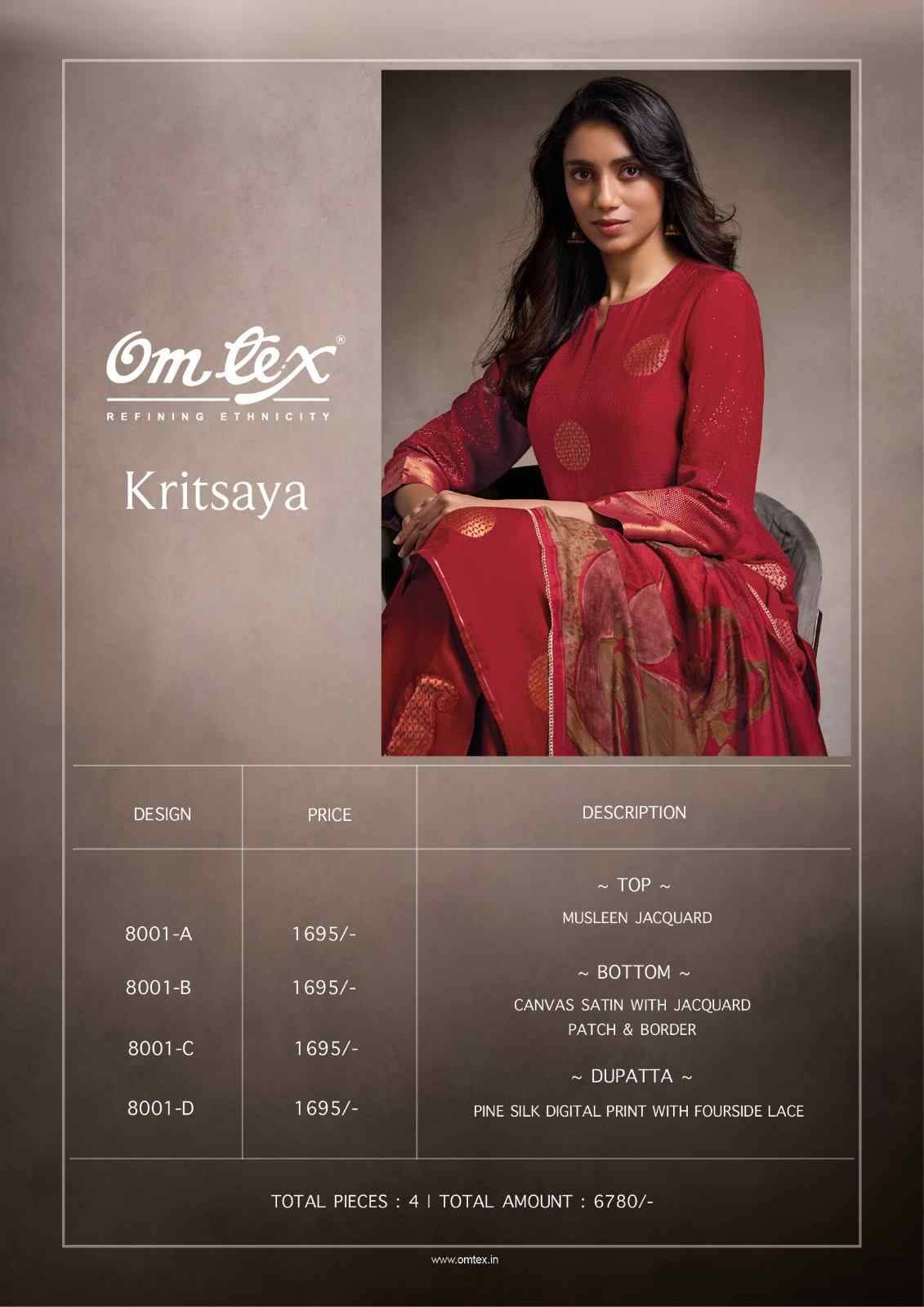 Kritsaya By Om Tex 8001-A To 8001-D Series Beautiful Suits Stylish Fancy Colorful Party Wear & Ethnic Wear Muslin Jacquard Dresses At Wholesale Price
