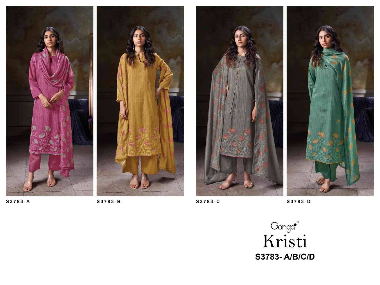 Kristi-3783 By Ganga Fashion 3783-A To 3783-D Series Beautiful Festive Suits Colorful Stylish Fancy Casual Wear & Ethnic Wear Premium Cotton Satin Dresses At Wholesale Price