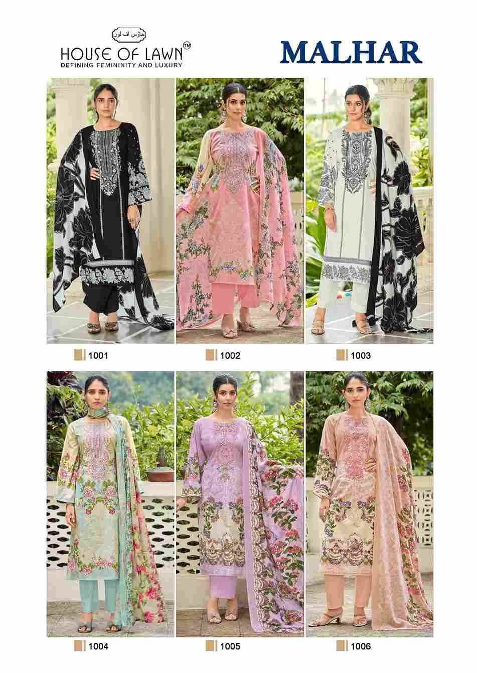 Malhar By House Of Lawn 1001 To 1006 Series Beautiful Festive Suits Stylish Fancy Colorful Casual Wear & Ethnic Wear Pure Cotton Print Dresses At Wholesale Price