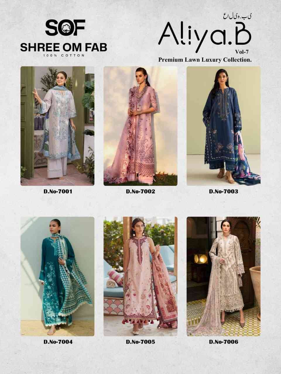 Aliya.B Vol-7 By Shree Om Fab 7001 To 7006 Series Beautiful Festive Suits Stylish Fancy Colorful Casual Wear & Ethnic Wear Pure Lawn Digital Print Dresses At Wholesale Price