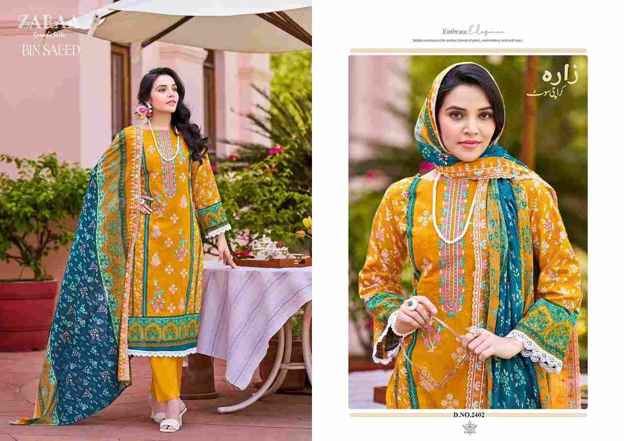 Bin Saeed Vol-24 By Zaraa 2401 To 2408 Series Beautiful Stylish Festive Suits Fancy Colorful Casual Wear & Ethnic Wear & Ready To Wear Pure Cambric Dresses At Wholesale Price