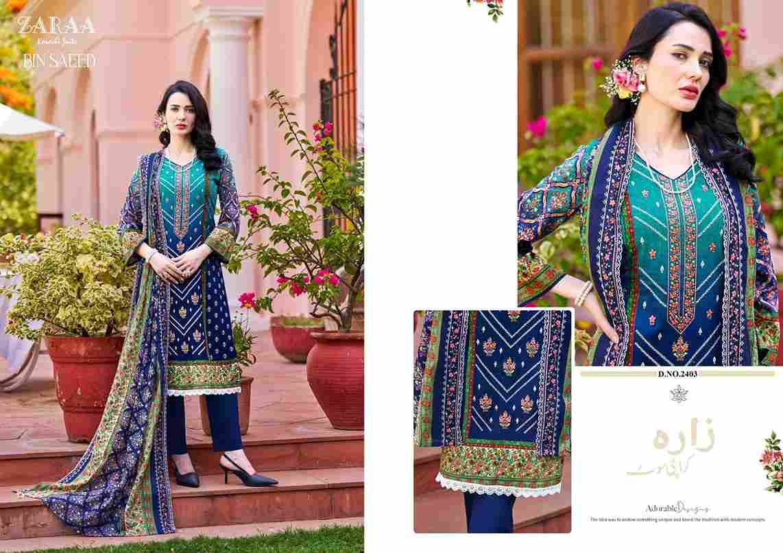 Bin Saeed Vol-24 By Zaraa 2401 To 2408 Series Beautiful Stylish Festive Suits Fancy Colorful Casual Wear & Ethnic Wear & Ready To Wear Pure Cambric Dresses At Wholesale Price