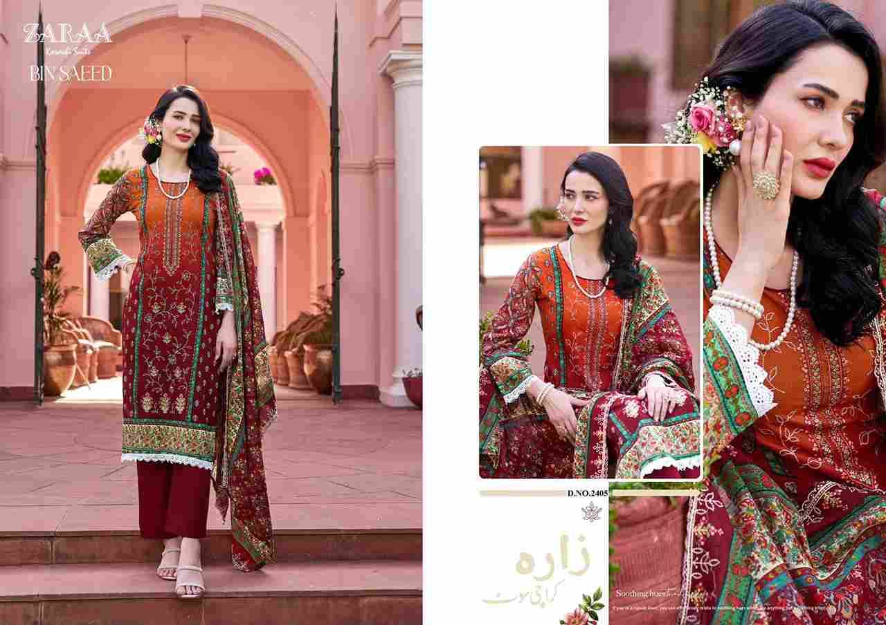 Bin Saeed Vol-24 By Zaraa 2401 To 2408 Series Beautiful Stylish Festive Suits Fancy Colorful Casual Wear & Ethnic Wear & Ready To Wear Pure Cambric Dresses At Wholesale Price