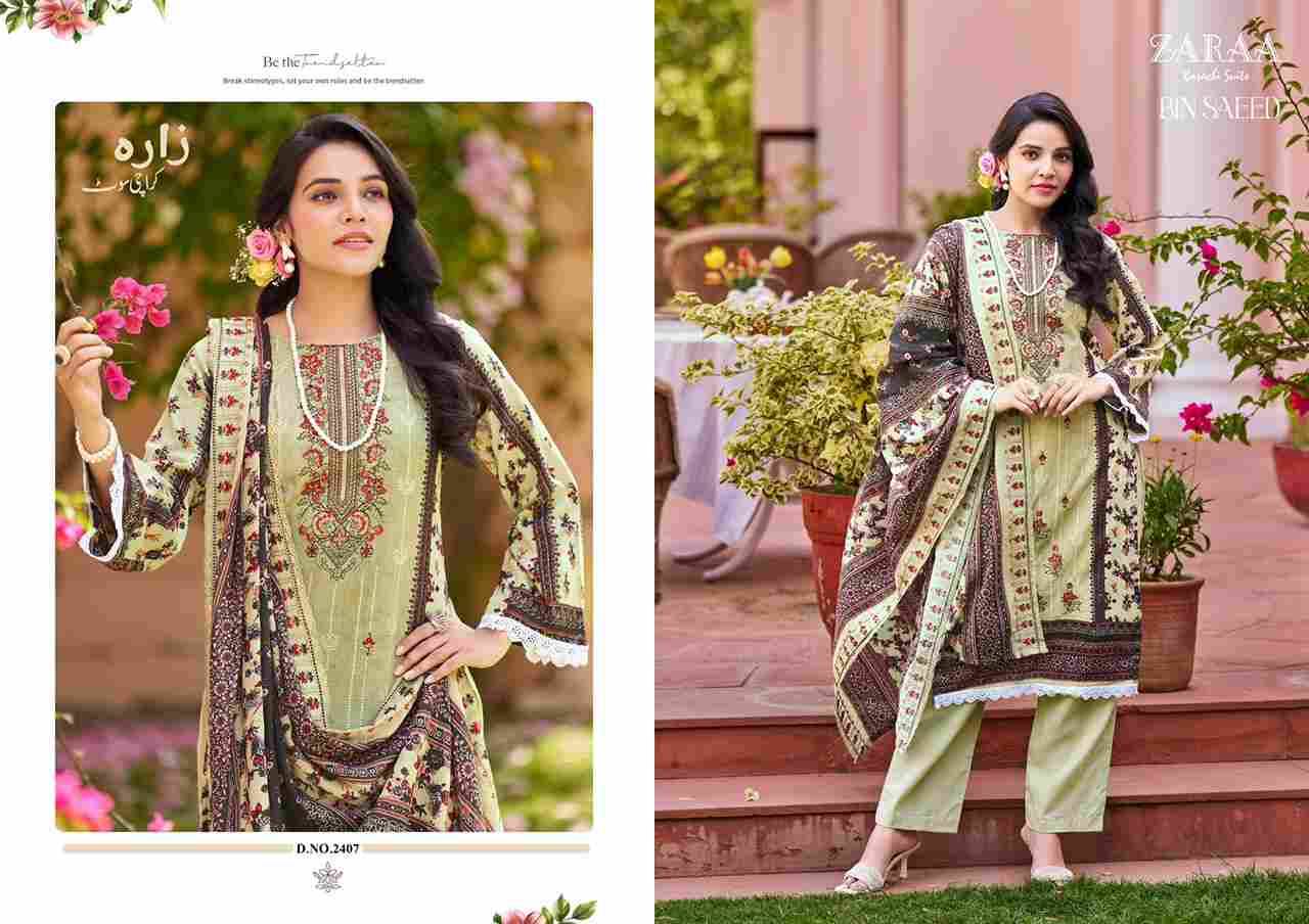 Bin Saeed Vol-24 By Zaraa 2401 To 2408 Series Beautiful Stylish Festive Suits Fancy Colorful Casual Wear & Ethnic Wear & Ready To Wear Pure Cambric Dresses At Wholesale Price