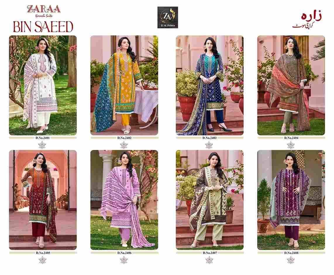 Bin Saeed Vol-24 By Zaraa 2401 To 2408 Series Beautiful Stylish Festive Suits Fancy Colorful Casual Wear & Ethnic Wear & Ready To Wear Pure Cambric Dresses At Wholesale Price