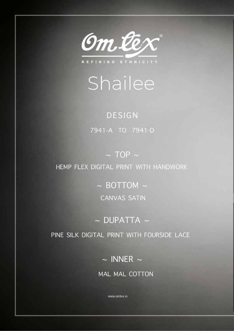 Shailee By Om Tex 7941-A To 7941-D Series Beautiful Suits Stylish Fancy Colorful Party Wear & Ethnic Wear Flex Dresses At Wholesale Price