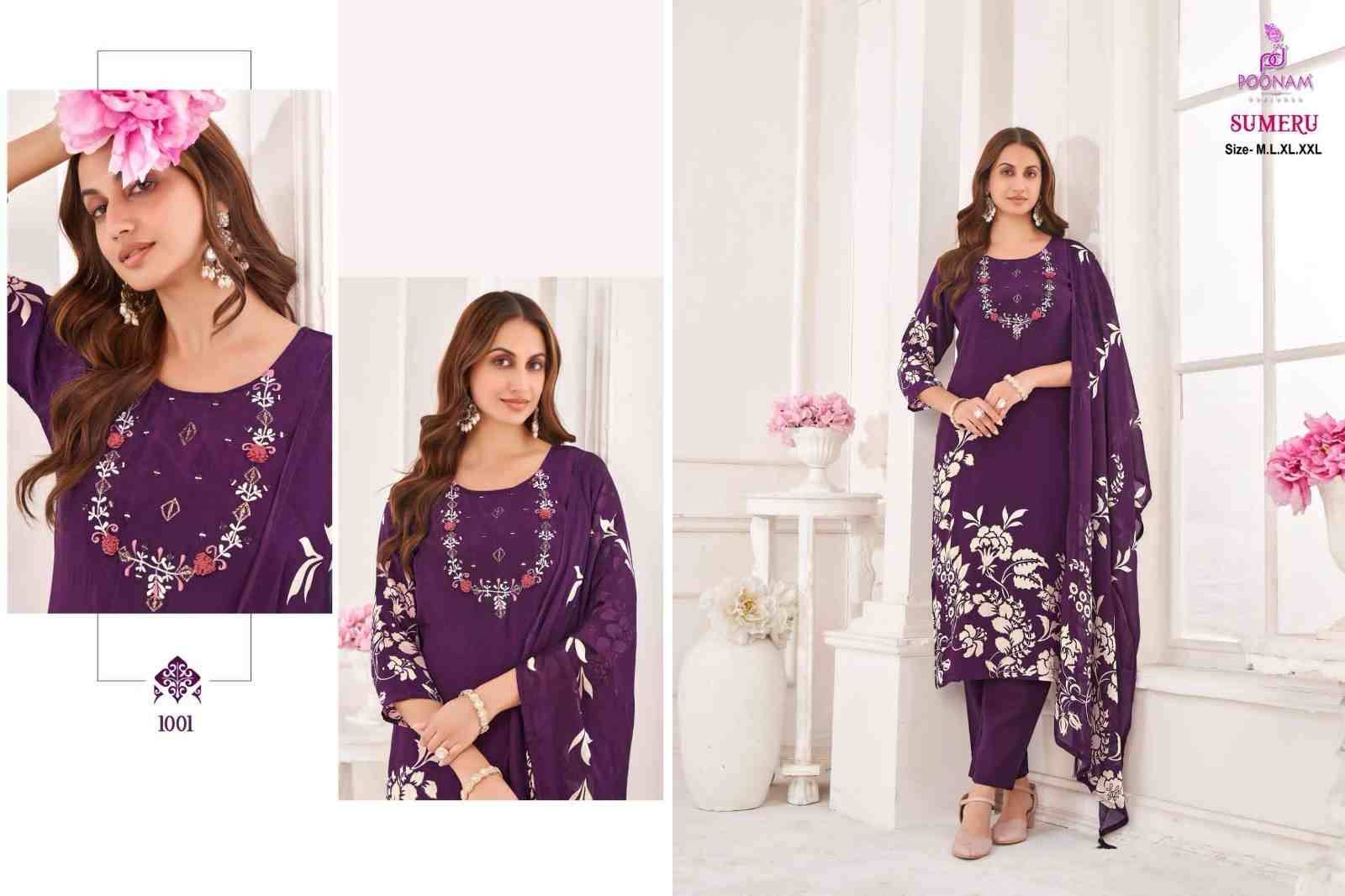 Sumeru By Poonam Designer 1001 To 1004 Series Suits Beautiful Fancy Colorful Stylish Party Wear & Occasional Wear Pure Natural Crepe Dresses At Wholesale Price
