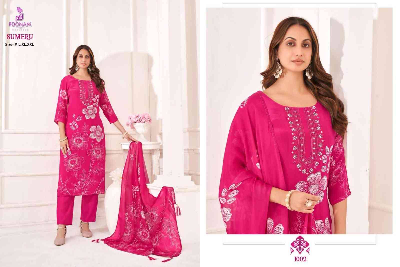 Sumeru By Poonam Designer 1001 To 1004 Series Suits Beautiful Fancy Colorful Stylish Party Wear & Occasional Wear Pure Natural Crepe Dresses At Wholesale Price