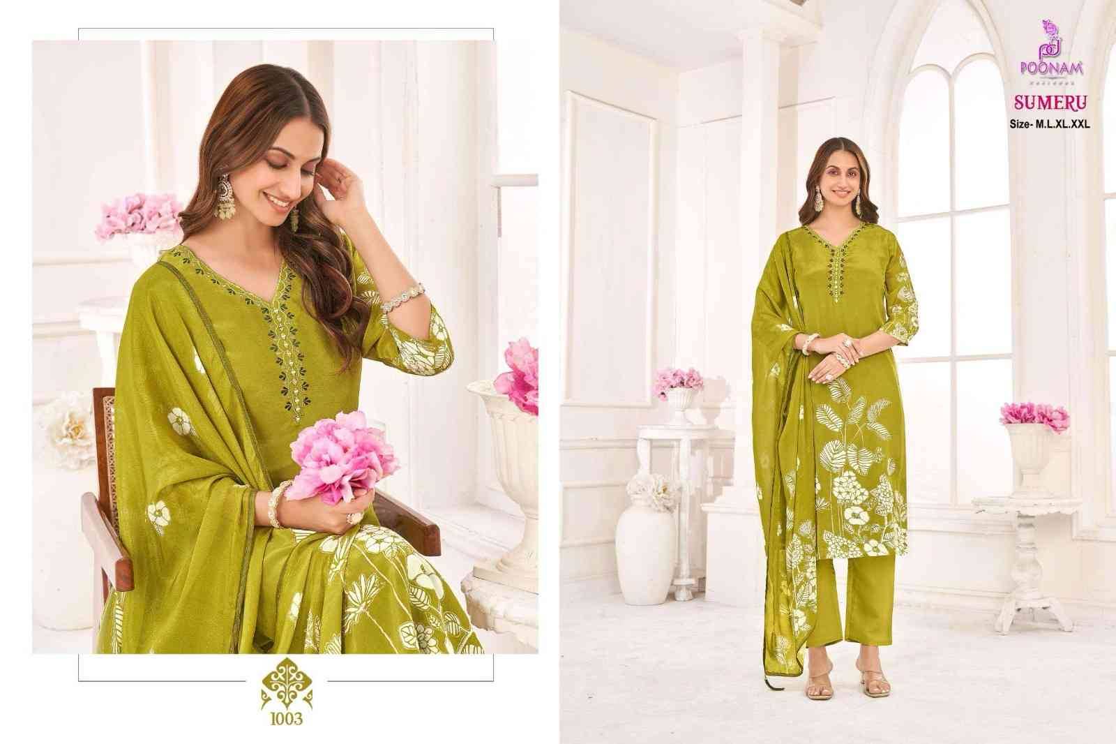 Sumeru By Poonam Designer 1001 To 1004 Series Suits Beautiful Fancy Colorful Stylish Party Wear & Occasional Wear Pure Natural Crepe Dresses At Wholesale Price