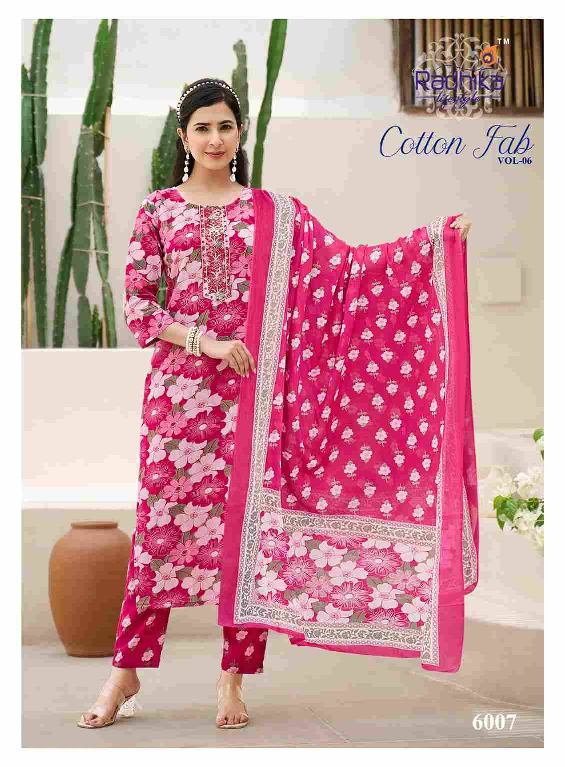 Cotton Fab Vol-6 By Radhika Lifestyle 6001 To 6008 Series Beautiful Stylish Festive Suits Fancy Colorful Casual Wear & Ethnic Wear & Ready To Wear Cotton Print Dresses At Wholesale Price
