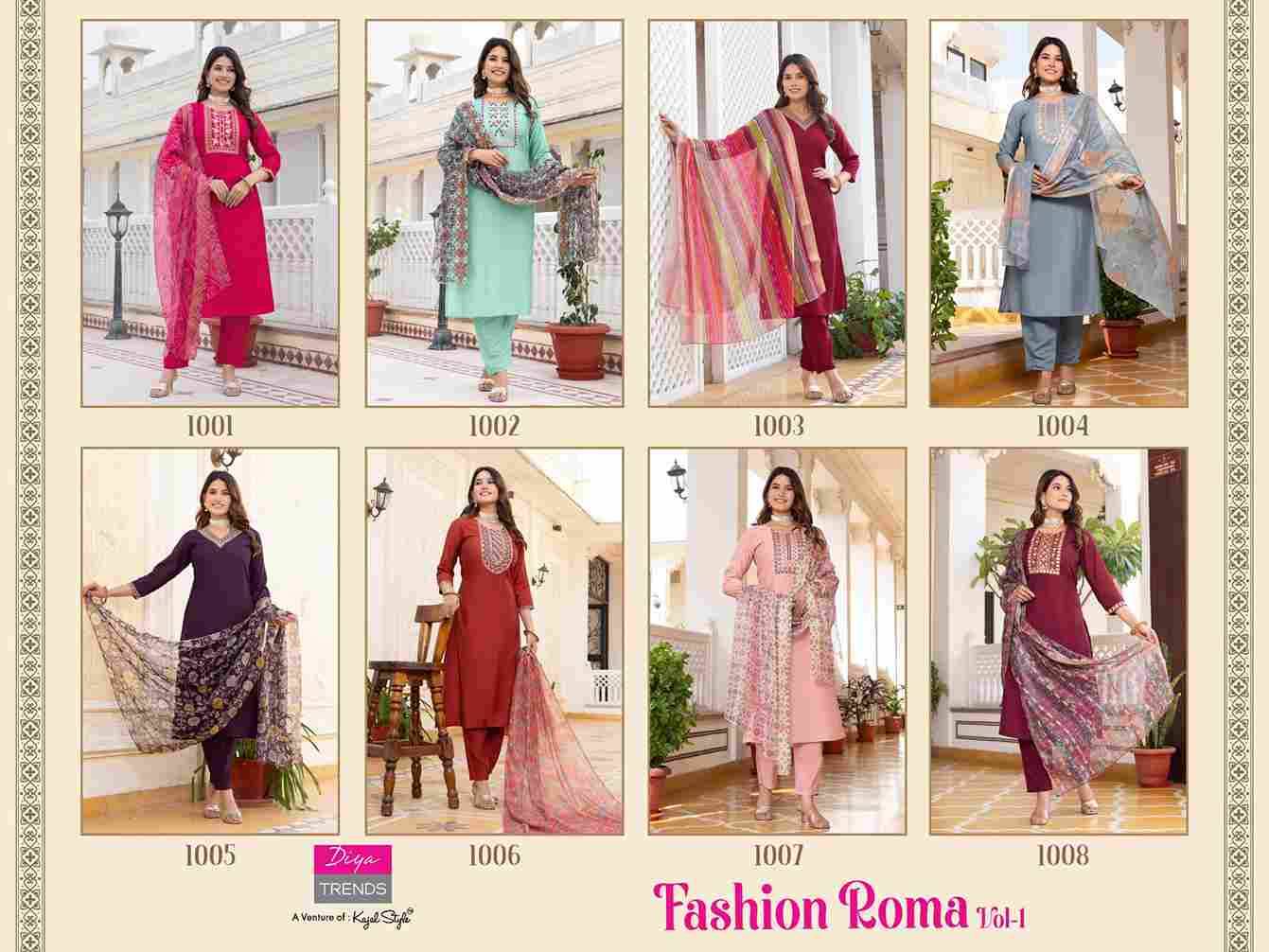Fashion Roma Vol-1 By Diya Trends 1001 To 1008 Series Beautiful Festive Suits Colorful Stylish Fancy Casual Wear & Ethnic Wear Roman Silk Dresses At Wholesale Price