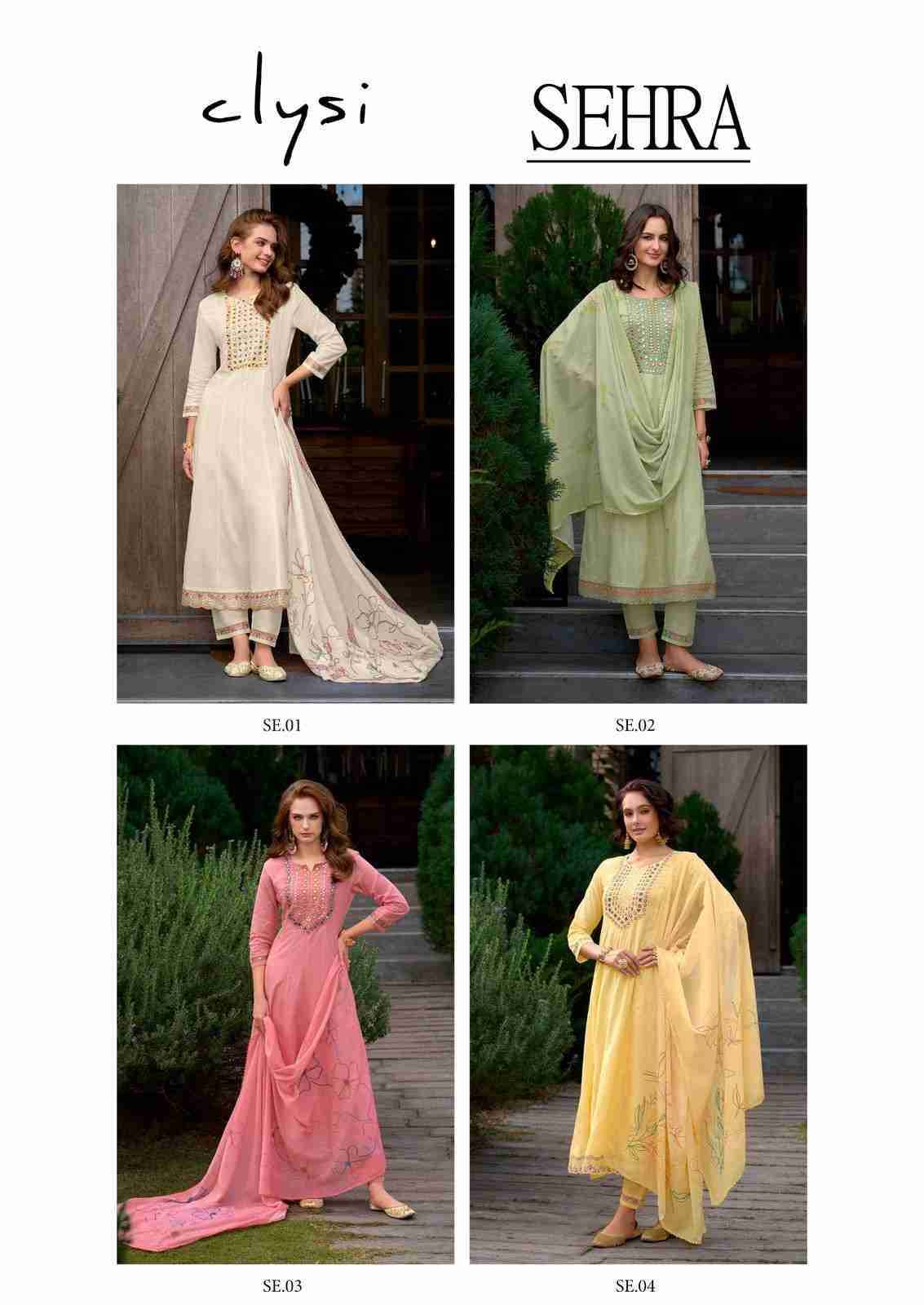 Sehra By Clysi 01 To 04 Series Festive Suits Beautiful Fancy Colorful Stylish Party Wear & Occasional Wear Cotton With Work Dresses At Wholesale Price