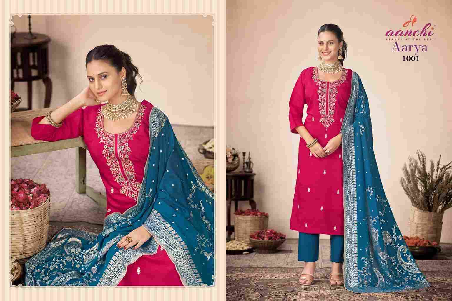 Aarya By Aanchi 1001 To 1004 Series Beautiful Suits Colorful Stylish Fancy Casual Wear & Ethnic Wear Roman Silk Dresses At Wholesale Price