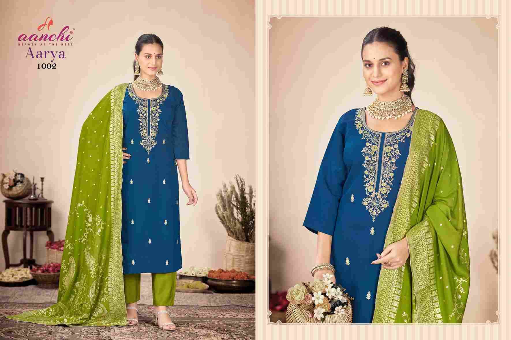 Aarya By Aanchi 1001 To 1004 Series Beautiful Suits Colorful Stylish Fancy Casual Wear & Ethnic Wear Roman Silk Dresses At Wholesale Price