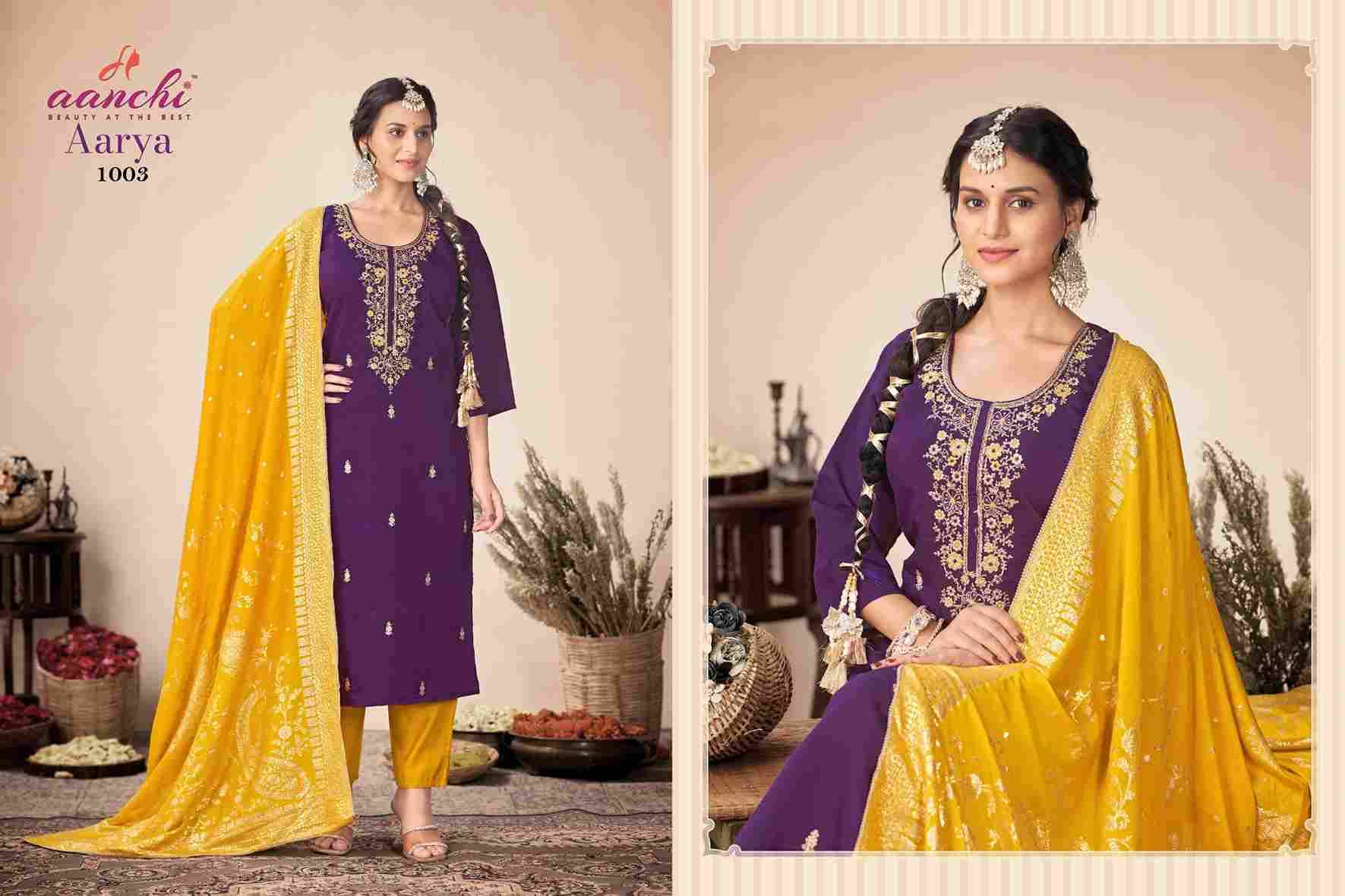 Aarya By Aanchi 1001 To 1004 Series Beautiful Suits Colorful Stylish Fancy Casual Wear & Ethnic Wear Roman Silk Dresses At Wholesale Price