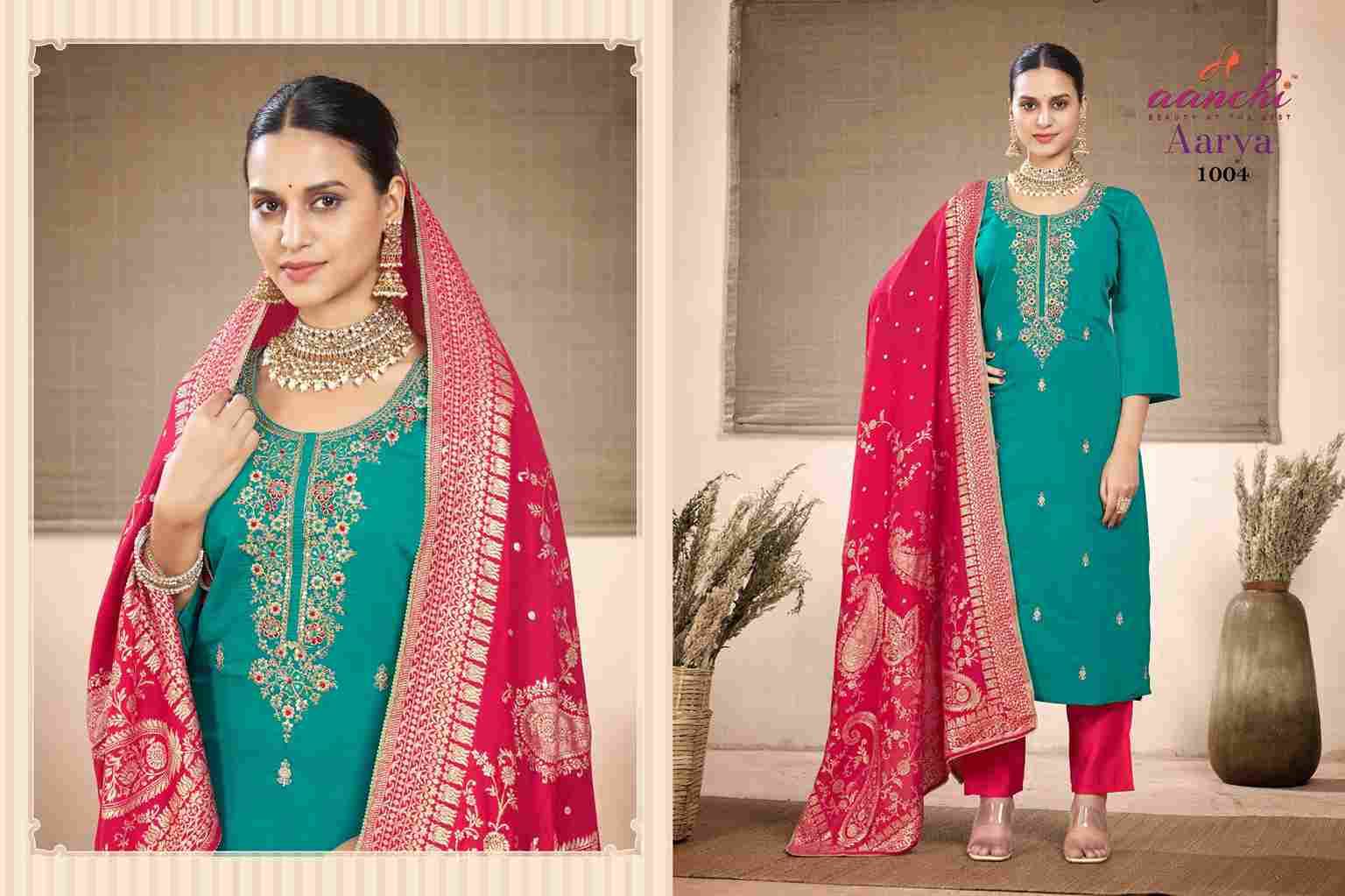 Aarya By Aanchi 1001 To 1004 Series Beautiful Suits Colorful Stylish Fancy Casual Wear & Ethnic Wear Roman Silk Dresses At Wholesale Price