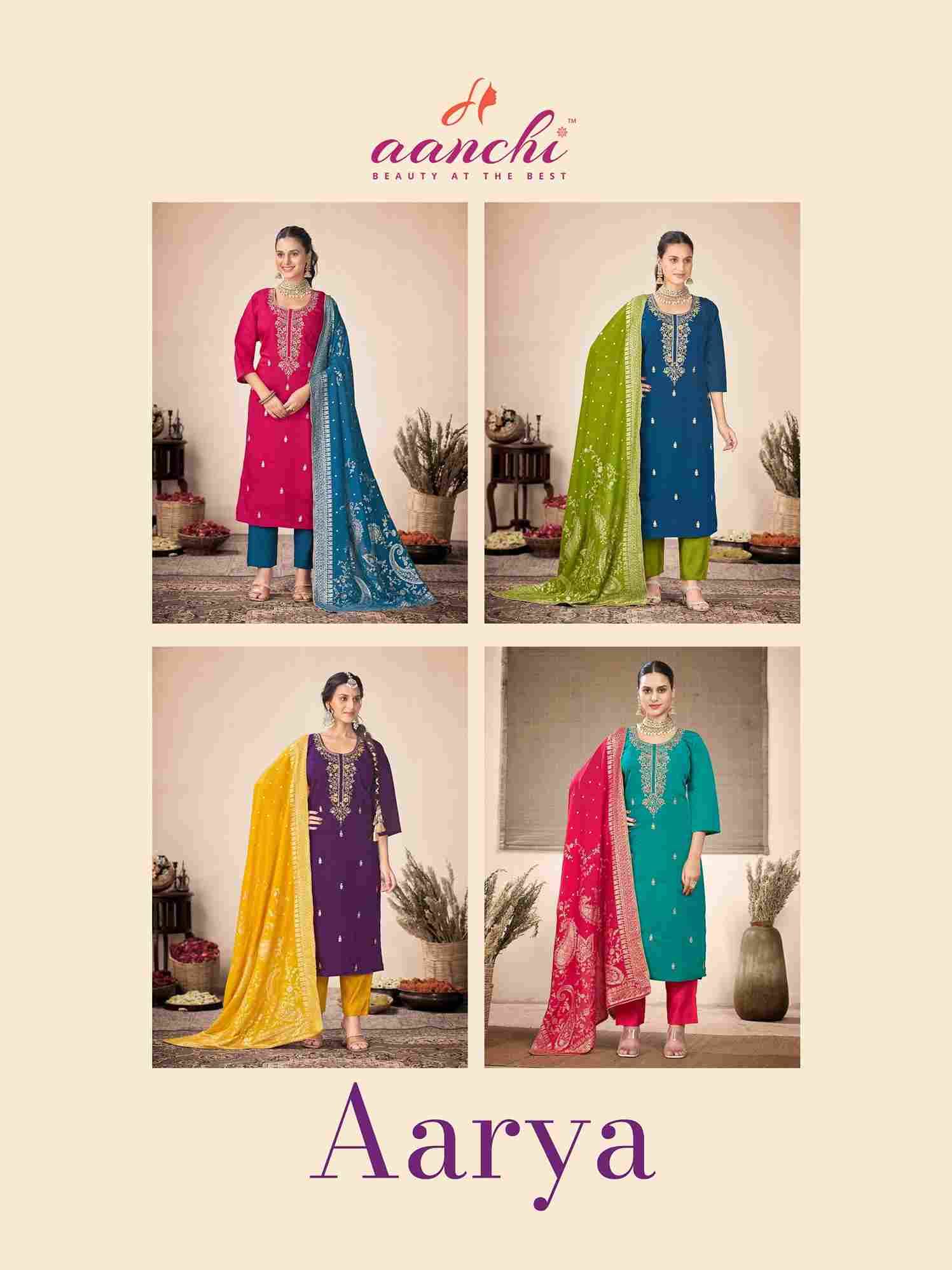 Aarya By Aanchi 1001 To 1004 Series Beautiful Suits Colorful Stylish Fancy Casual Wear & Ethnic Wear Roman Silk Dresses At Wholesale Price