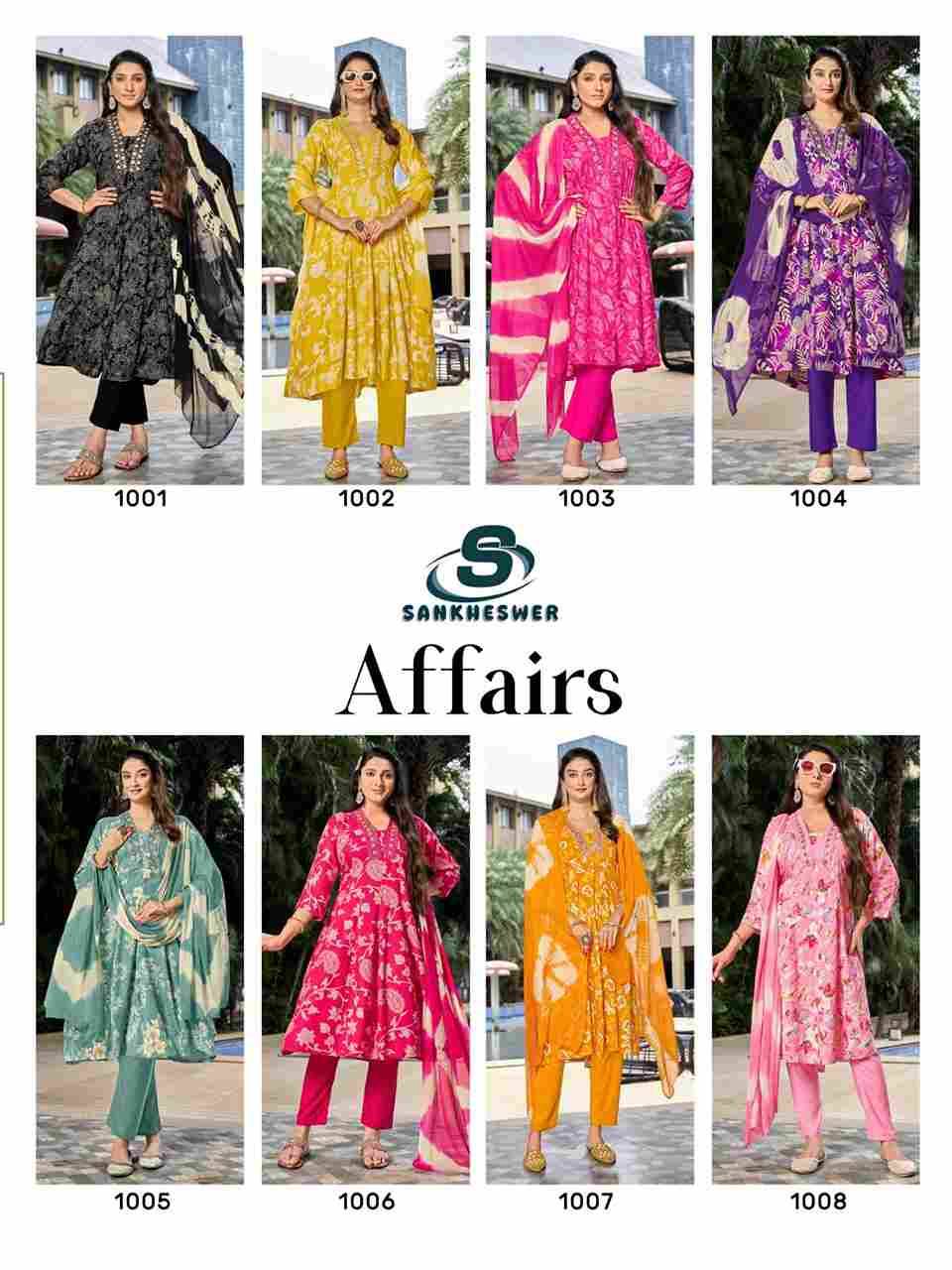 Affairs By Sankheswer 1001 To 1008 Series Beautiful Festive Suits Colorful Stylish Fancy Casual Wear & Ethnic Wear Heavy Rayon Dresses At Wholesale Price