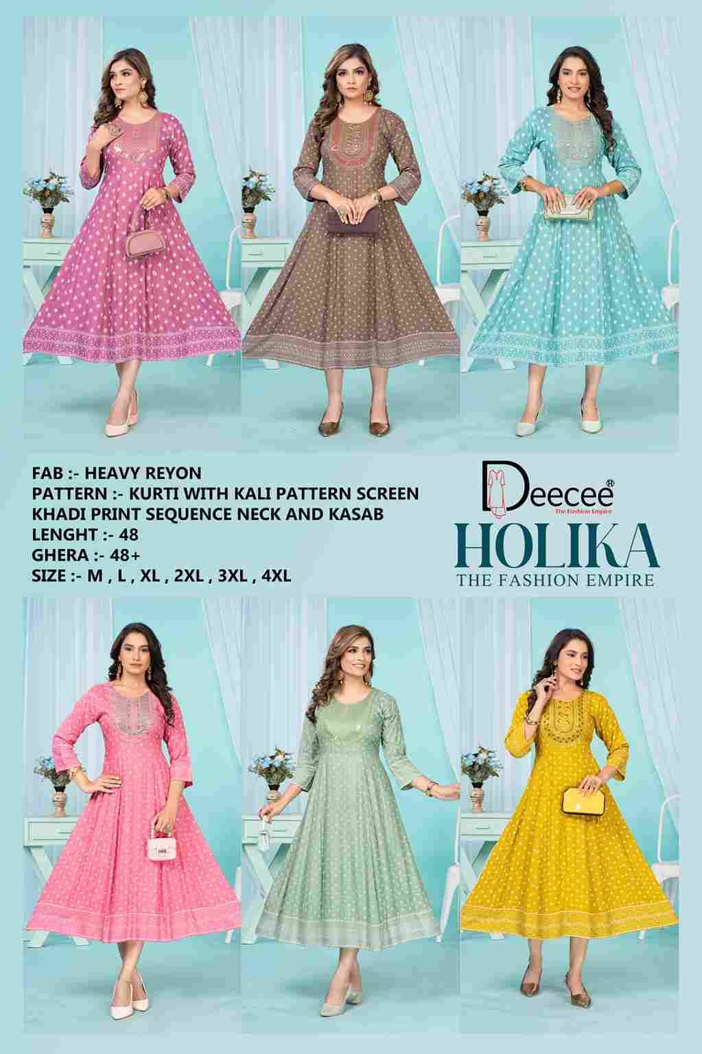 Holika By Dee Cee 101 To 106 Series Designer Stylish Fancy Colorful Beautiful Party Wear & Ethnic Wear Collection Heavy Rayon Kurtis At Wholesale Price