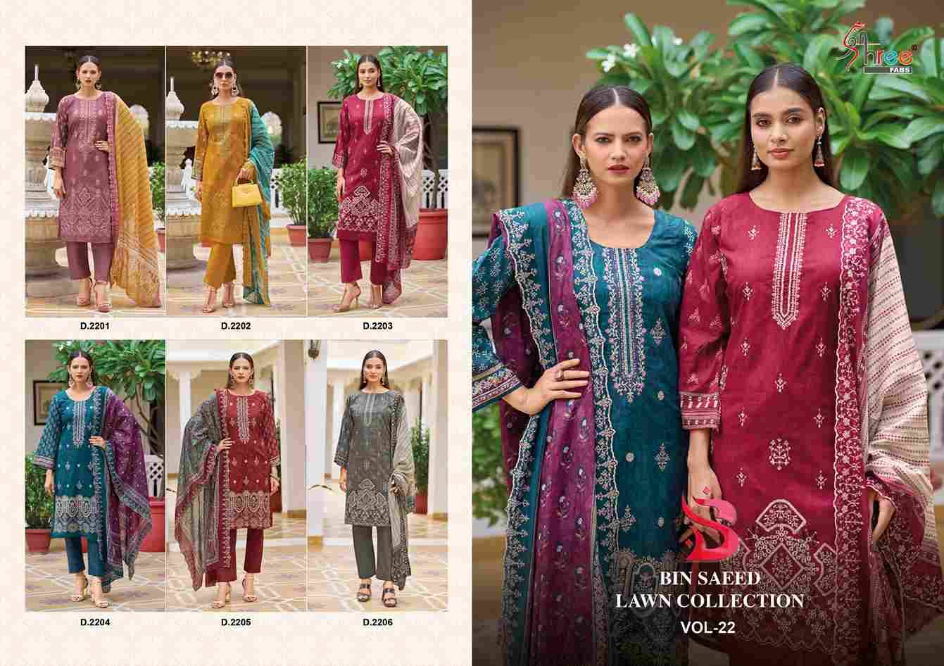 Bin Saeed Lawn Collection Vol-22 By Shree Fabs 2201 To 2206 Series Beautiful Pakistani Suits Colorful Stylish Fancy Casual Wear & Ethnic Wear Pure Cotton With Embroidered Dresses At Wholesale Price
