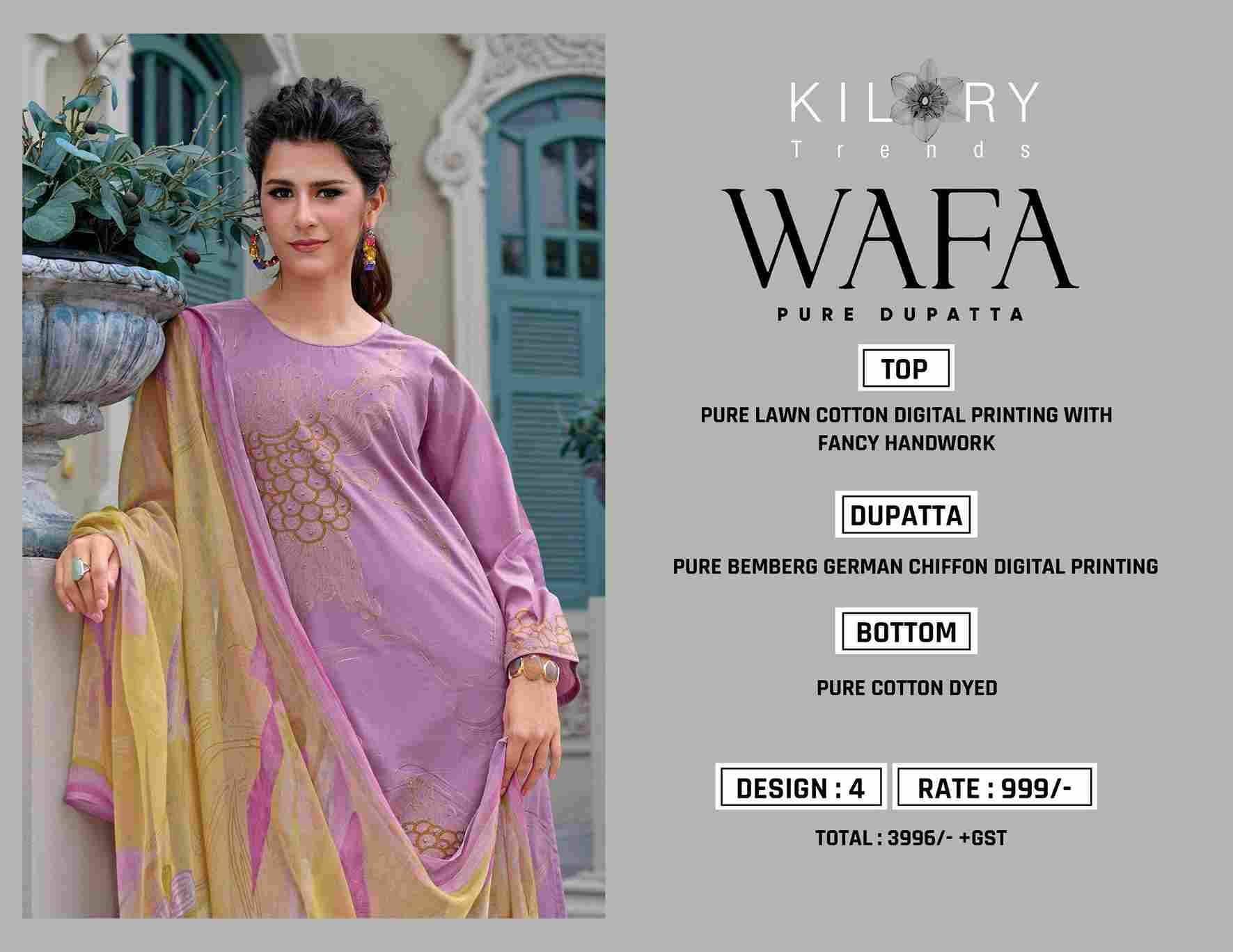Wafa By Kilory 1401 To 1404 Series Beautiful Festive Suits Colorful Stylish Fancy Casual Wear & Ethnic Wear Pure Lawn Cotton Dresses At Wholesale Price