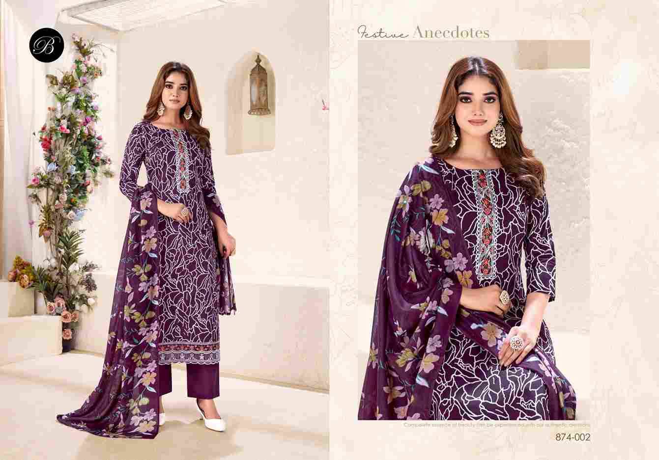 Nazma By Belliza 874-001 To 874-006 Series Beautiful Festive Suits Stylish Fancy Colorful Casual Wear & Ethnic Wear Pure Cotton Dresses At Wholesale Price