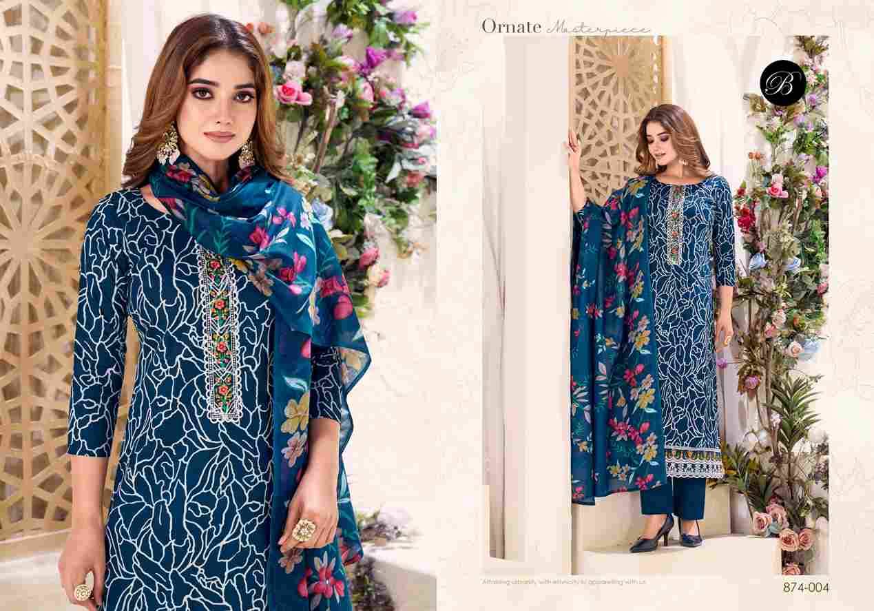 Nazma By Belliza 874-001 To 874-006 Series Beautiful Festive Suits Stylish Fancy Colorful Casual Wear & Ethnic Wear Pure Cotton Dresses At Wholesale Price