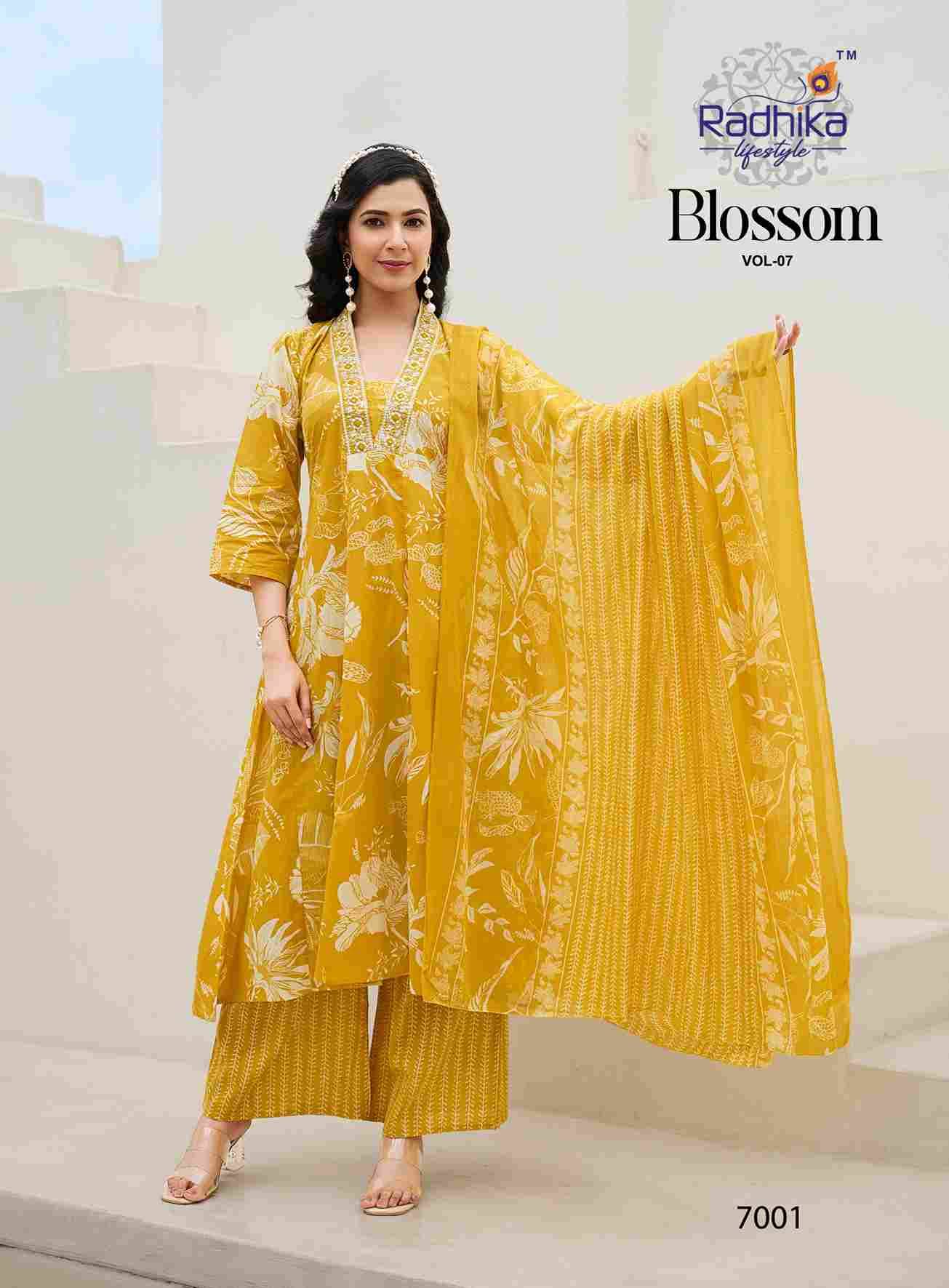 Blossom Vol-7 By Radhika Lifestyle 7001 To 7008 Series Beautiful Festive Suits Colorful Stylish Fancy Casual Wear & Ethnic Wear Cotton Print With Work Dresses At Wholesale Price
