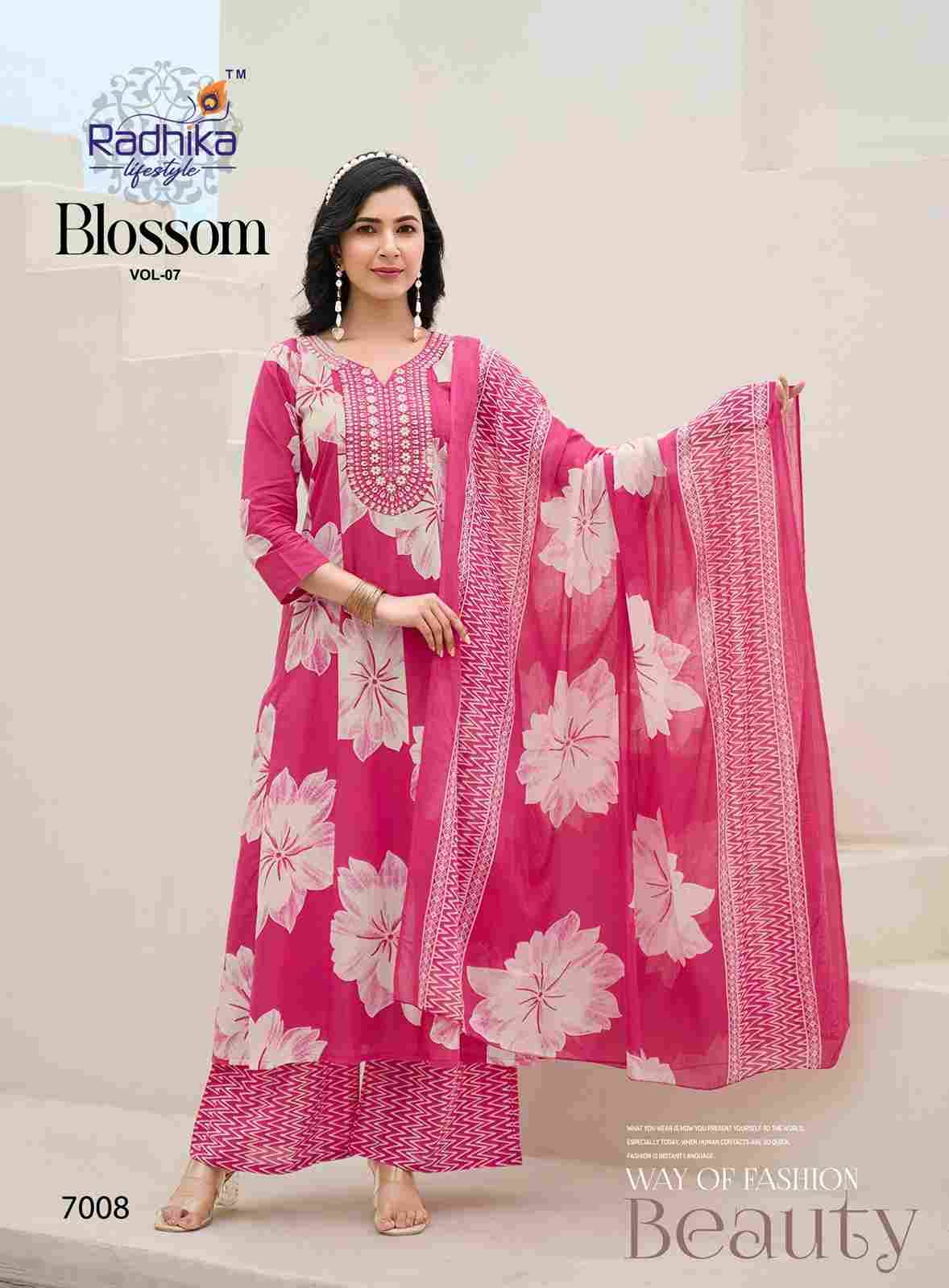 Blossom Vol-7 By Radhika Lifestyle 7001 To 7008 Series Beautiful Festive Suits Colorful Stylish Fancy Casual Wear & Ethnic Wear Cotton Print With Work Dresses At Wholesale Price