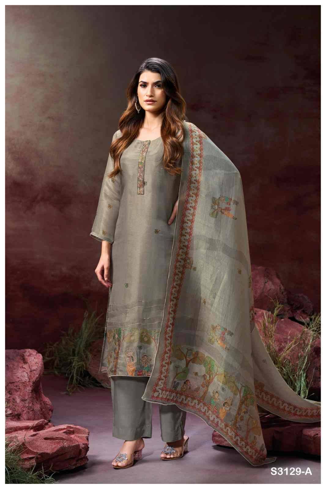 Aynslie-3129 By Ganga Fashion 3129-A To 3129-D Series Beautiful Festive Suits Colorful Stylish Fancy Casual Wear & Ethnic Wear Pure Bemberg Silk Dresses At Wholesale Price