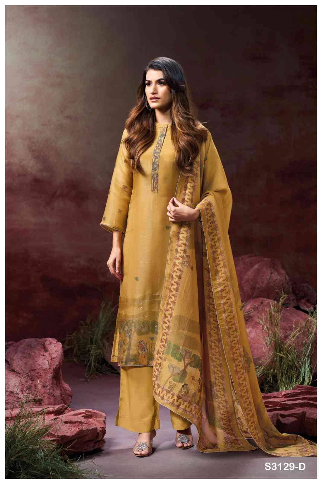 Aynslie-3129 By Ganga Fashion 3129-A To 3129-D Series Beautiful Festive Suits Colorful Stylish Fancy Casual Wear & Ethnic Wear Pure Bemberg Silk Dresses At Wholesale Price